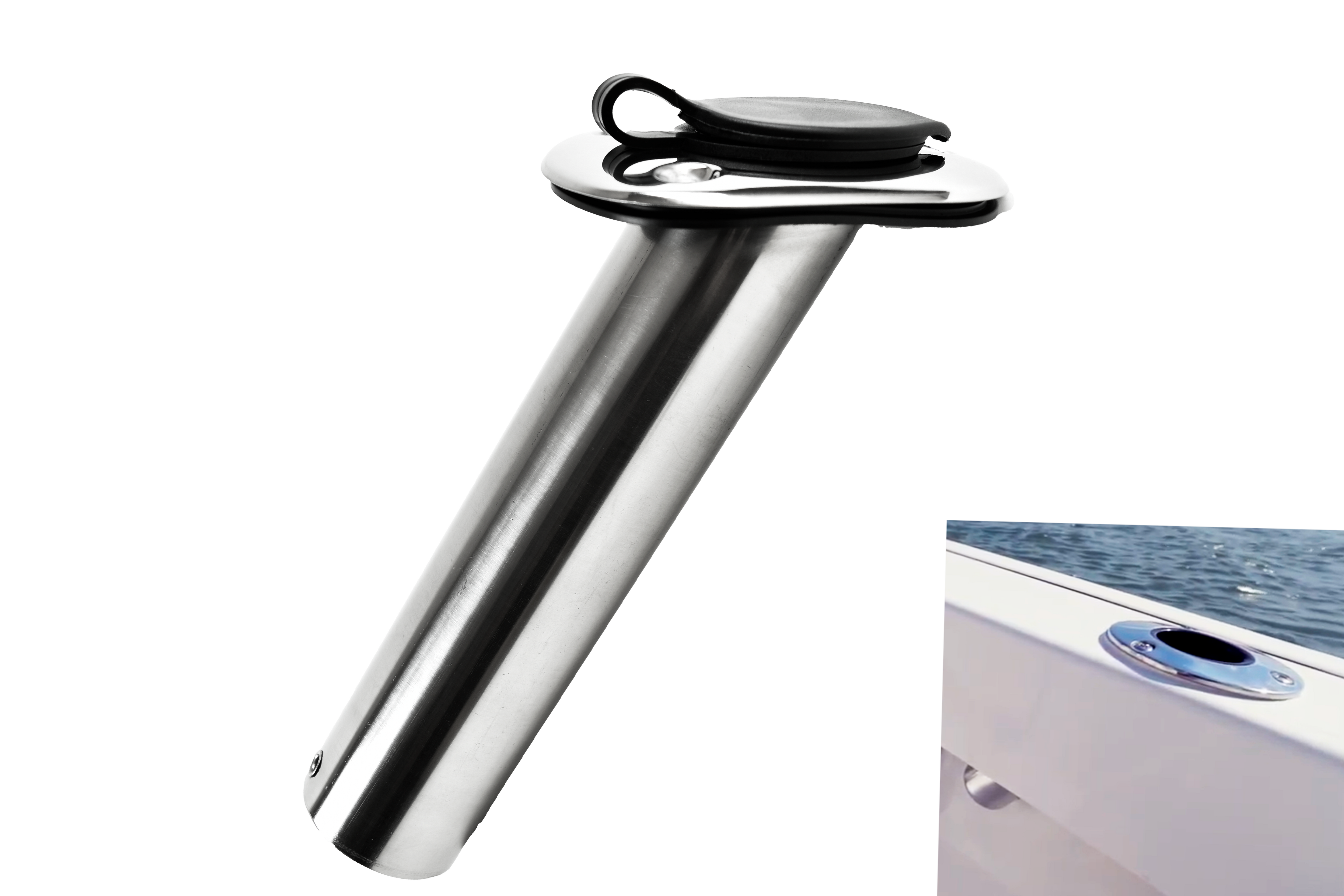 Stamped 304 Stainless Steel Angled Flush Mount Rod Holder with Lid