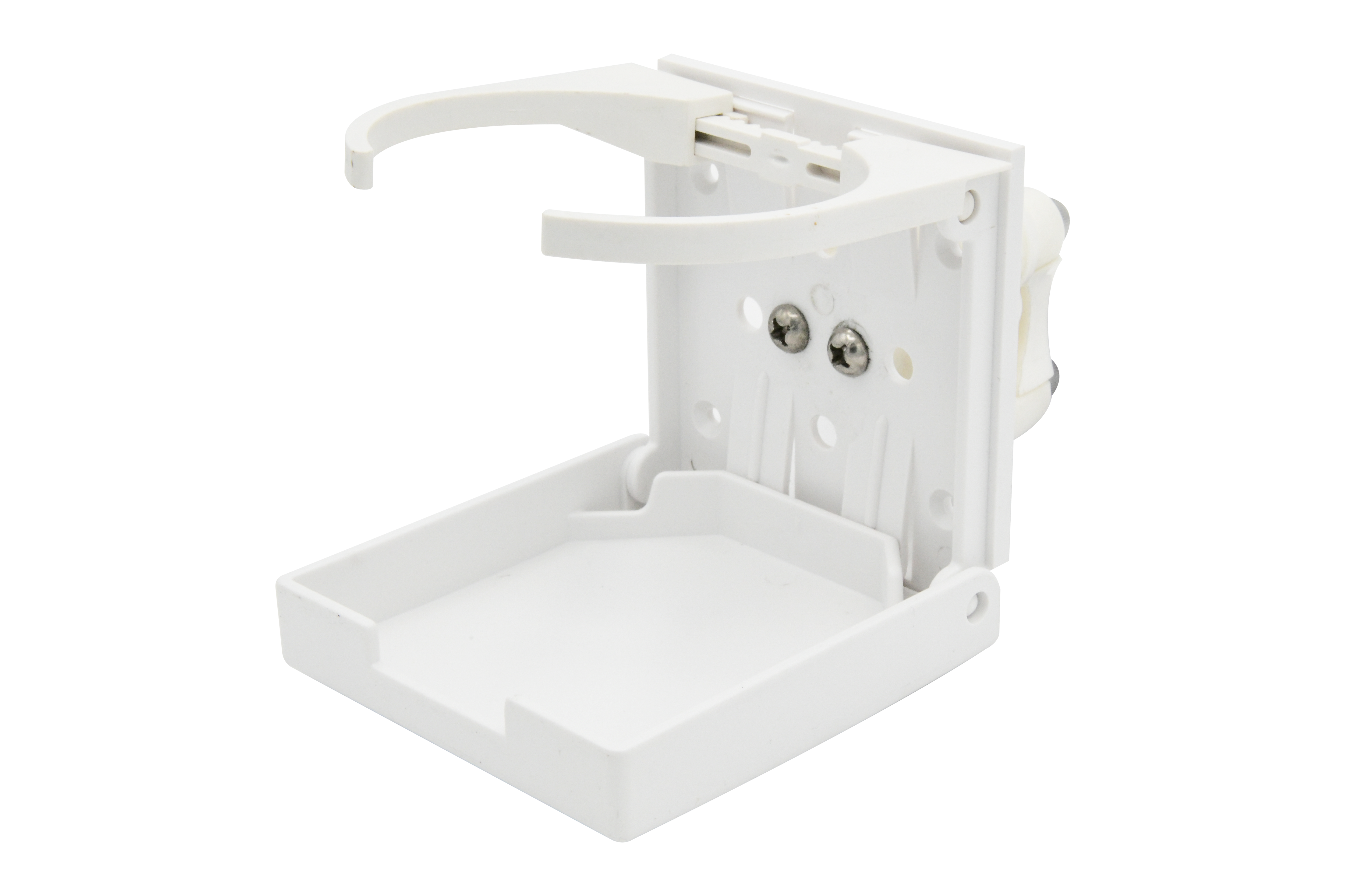 ABS White/Black Clamp-on Adjustable Foldable Compact Drink Holder with Clamp