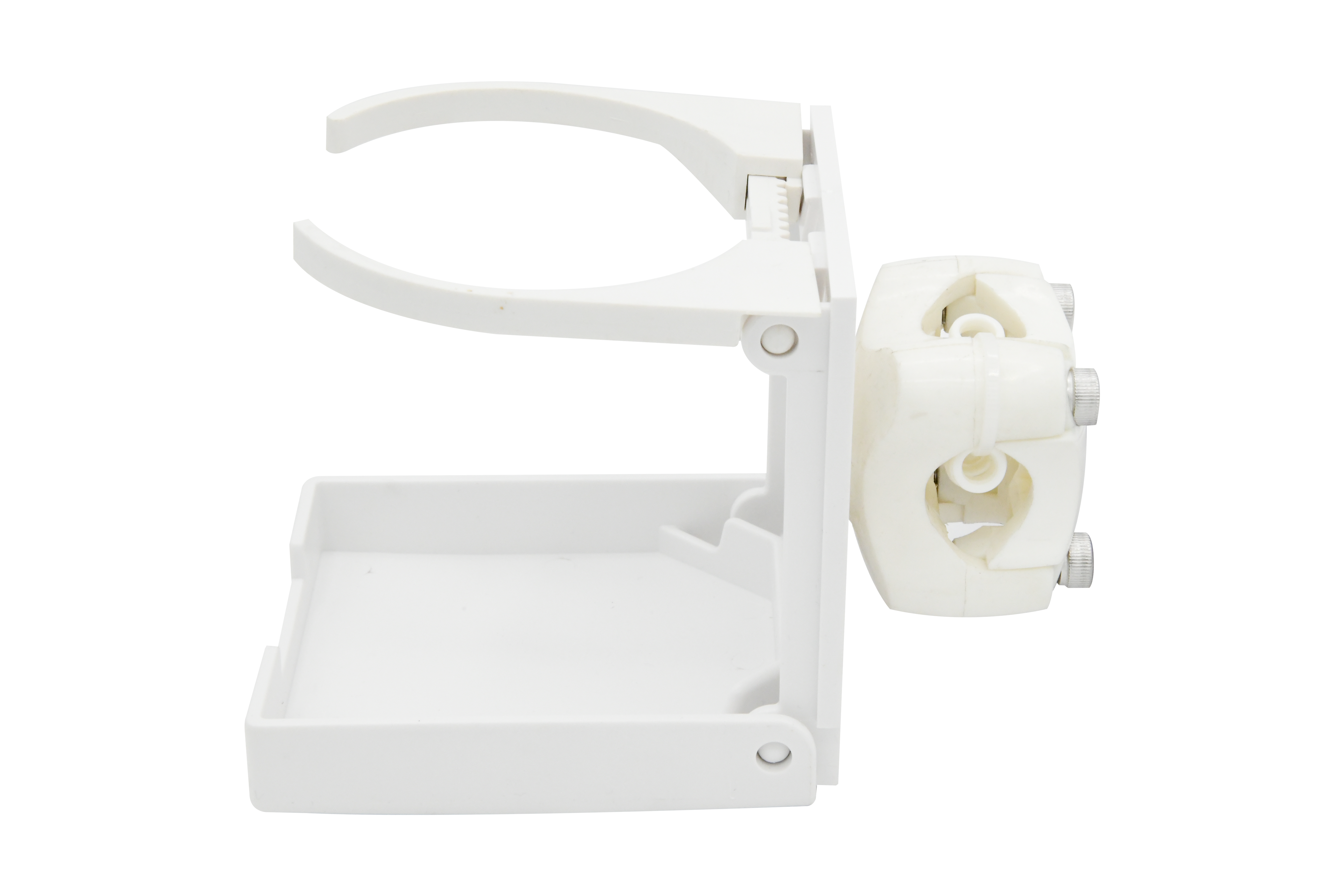 ABS White/Black Clamp-on Adjustable Foldable Compact Drink Holder with Clamp