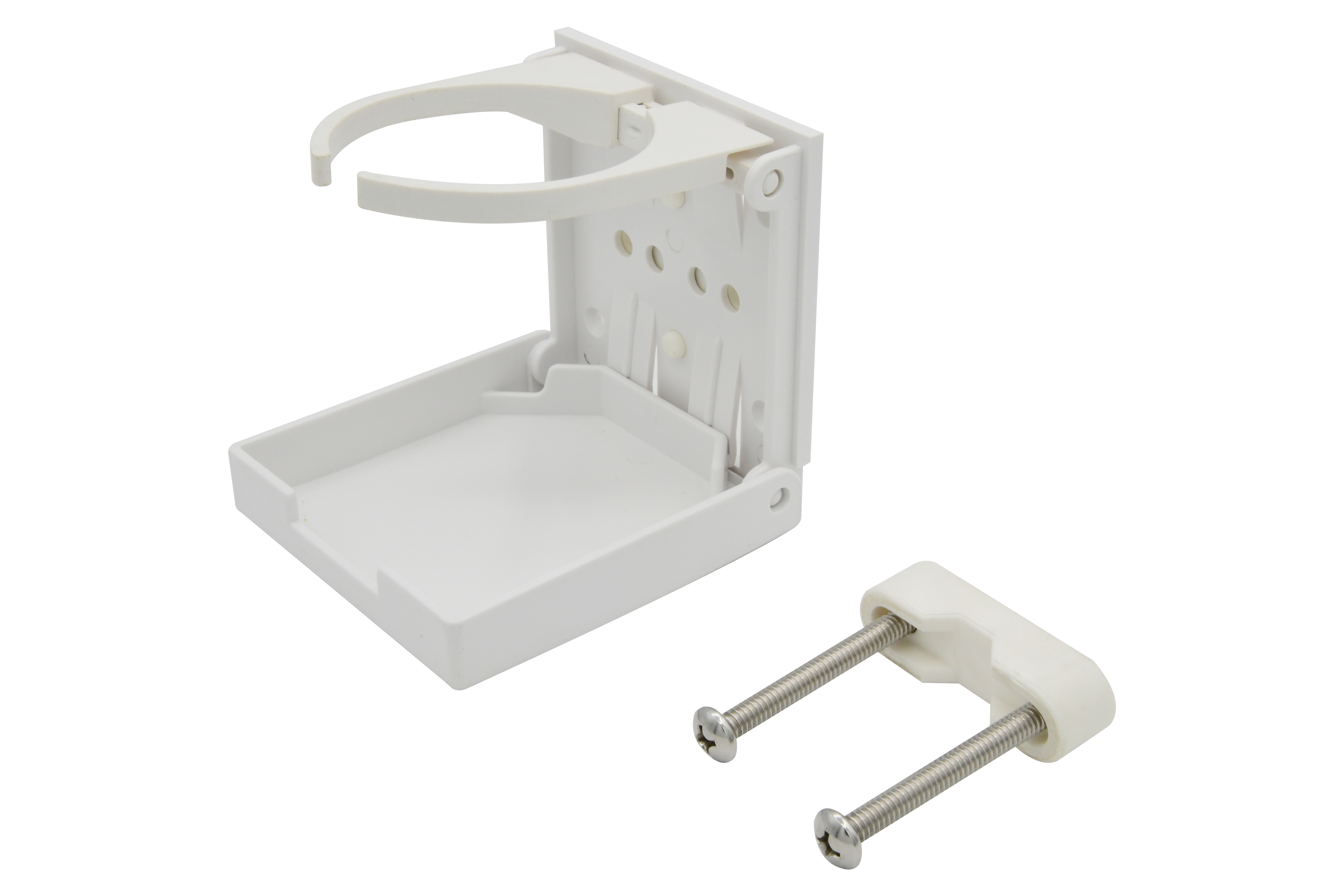 ABS White/Black Clamp-on Adjustable Foldable Compact Drink Holder with Clamp