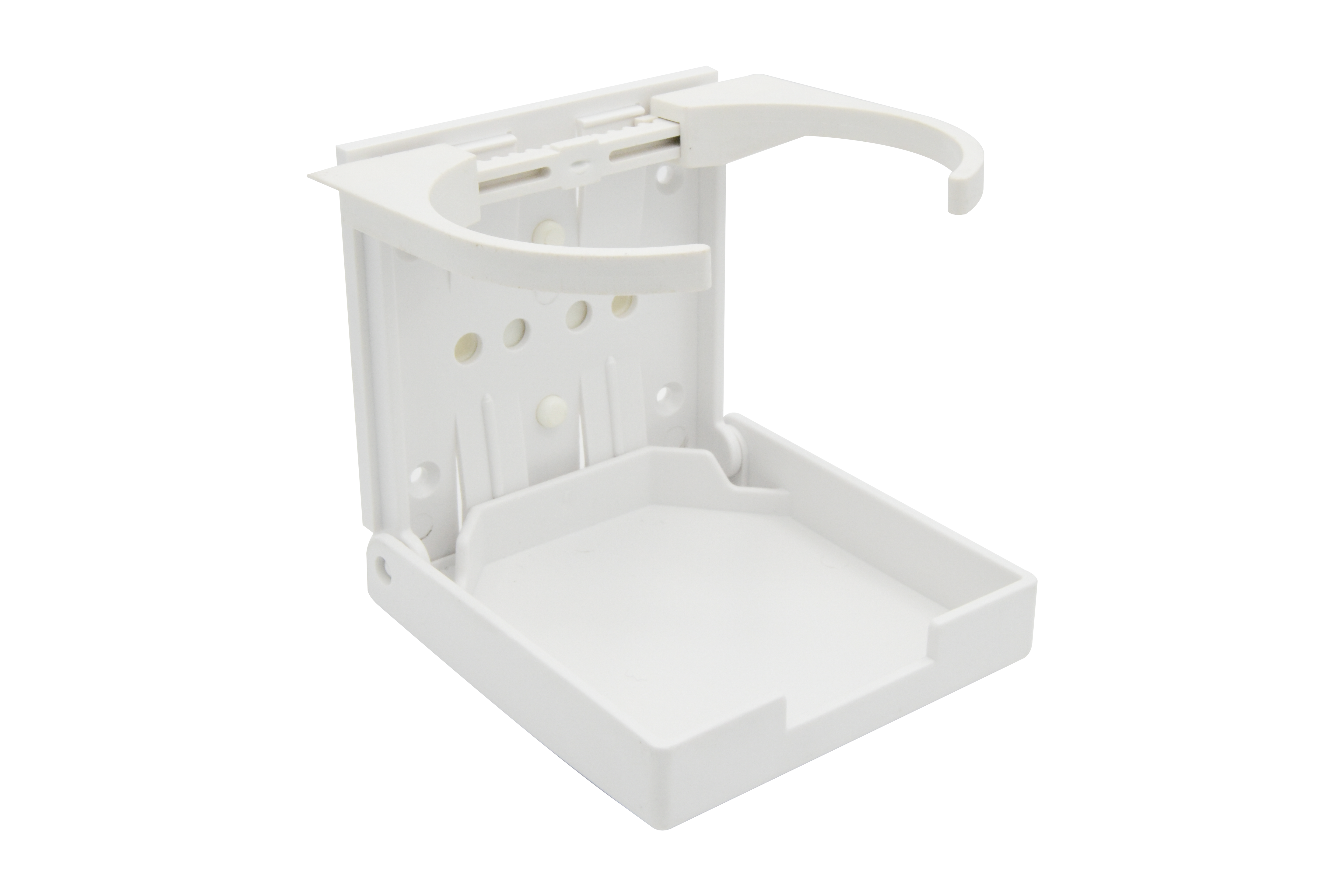 ABS White/Black Clamp-on Adjustable Foldable Compact Drink Holder with Clamp