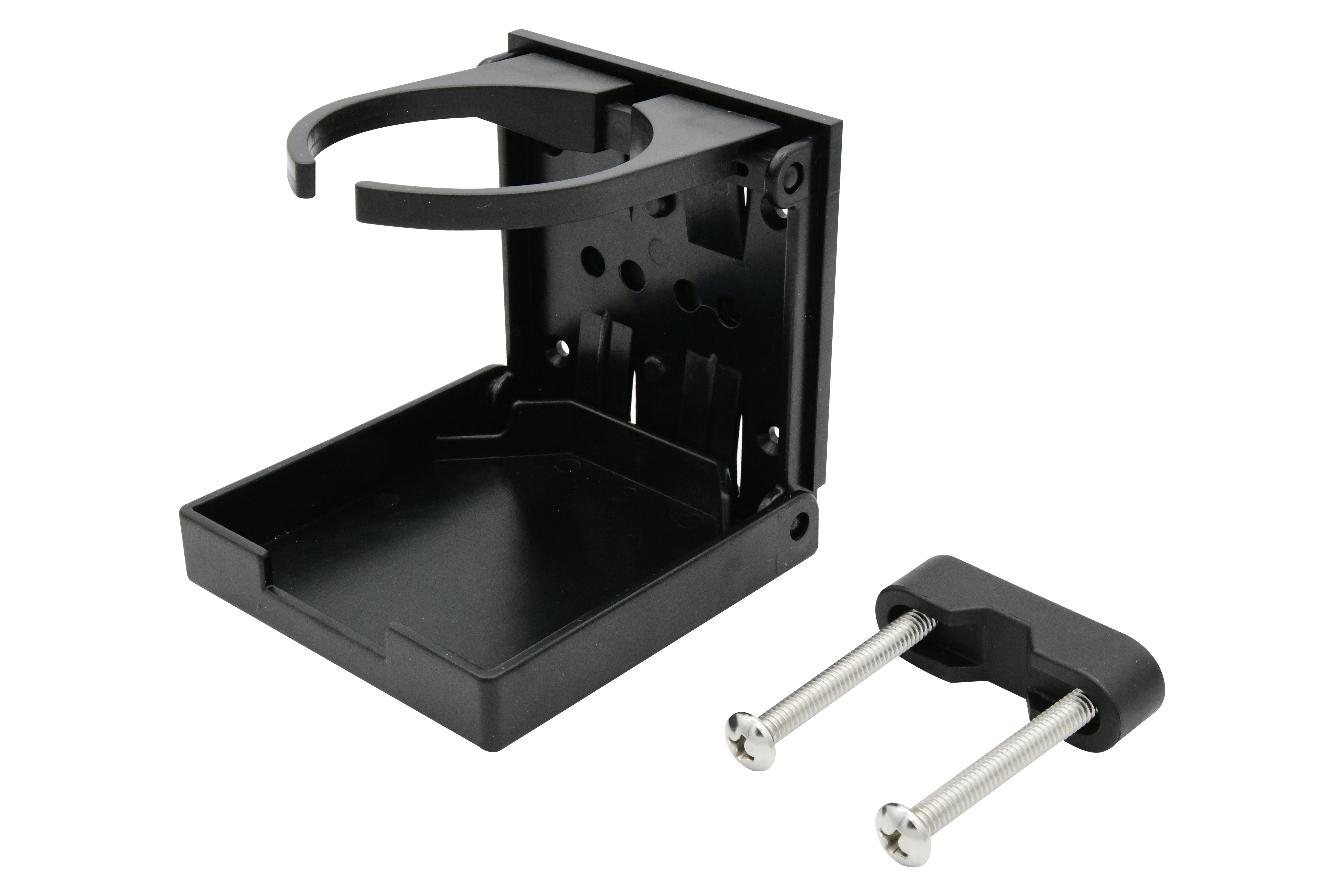 ABS White/Black Clamp-on Adjustable Foldable Compact Drink Holder with Clamp