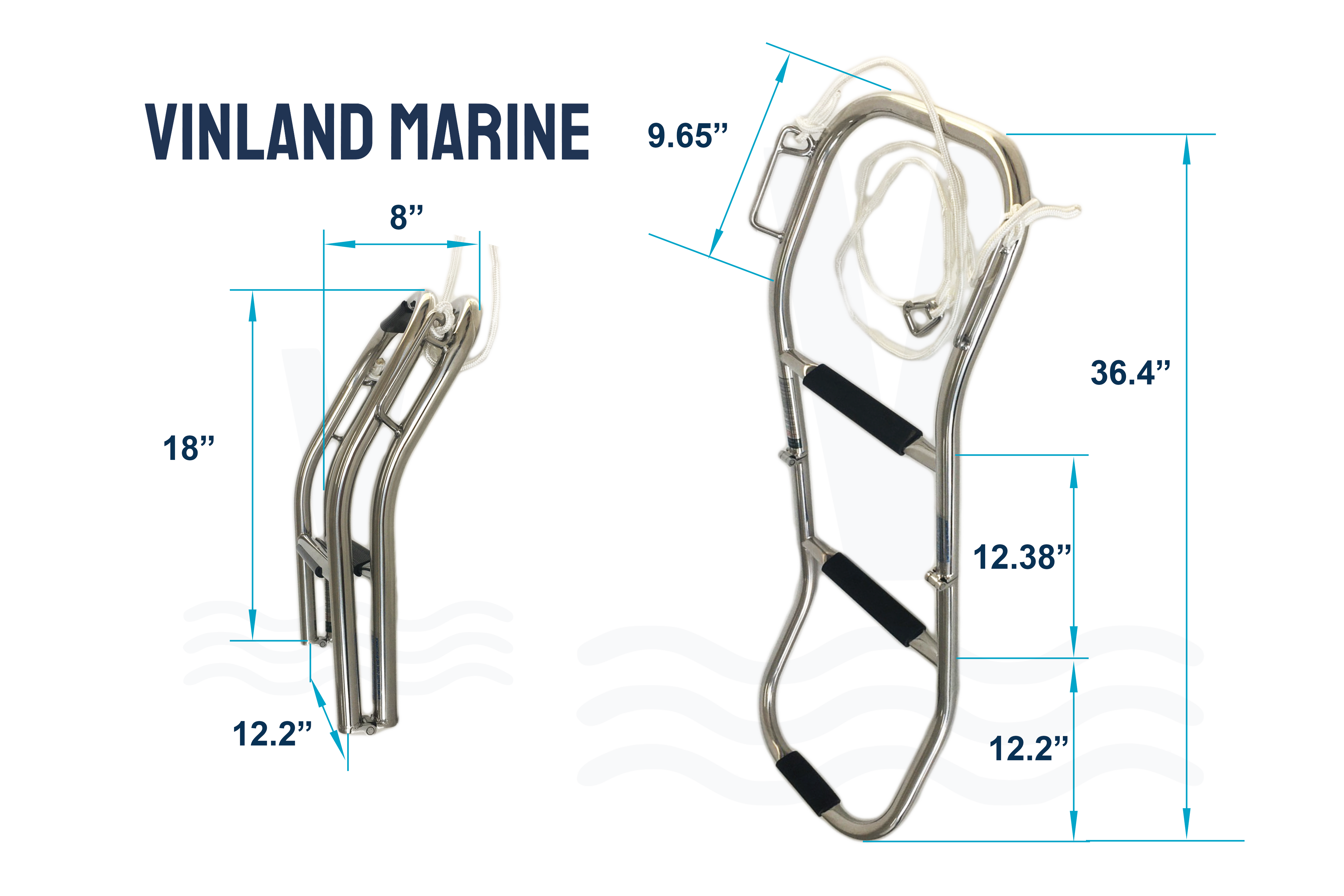 3-Step Folding Ladder for Inflatable Boats, Pontoons, and Dinghy
