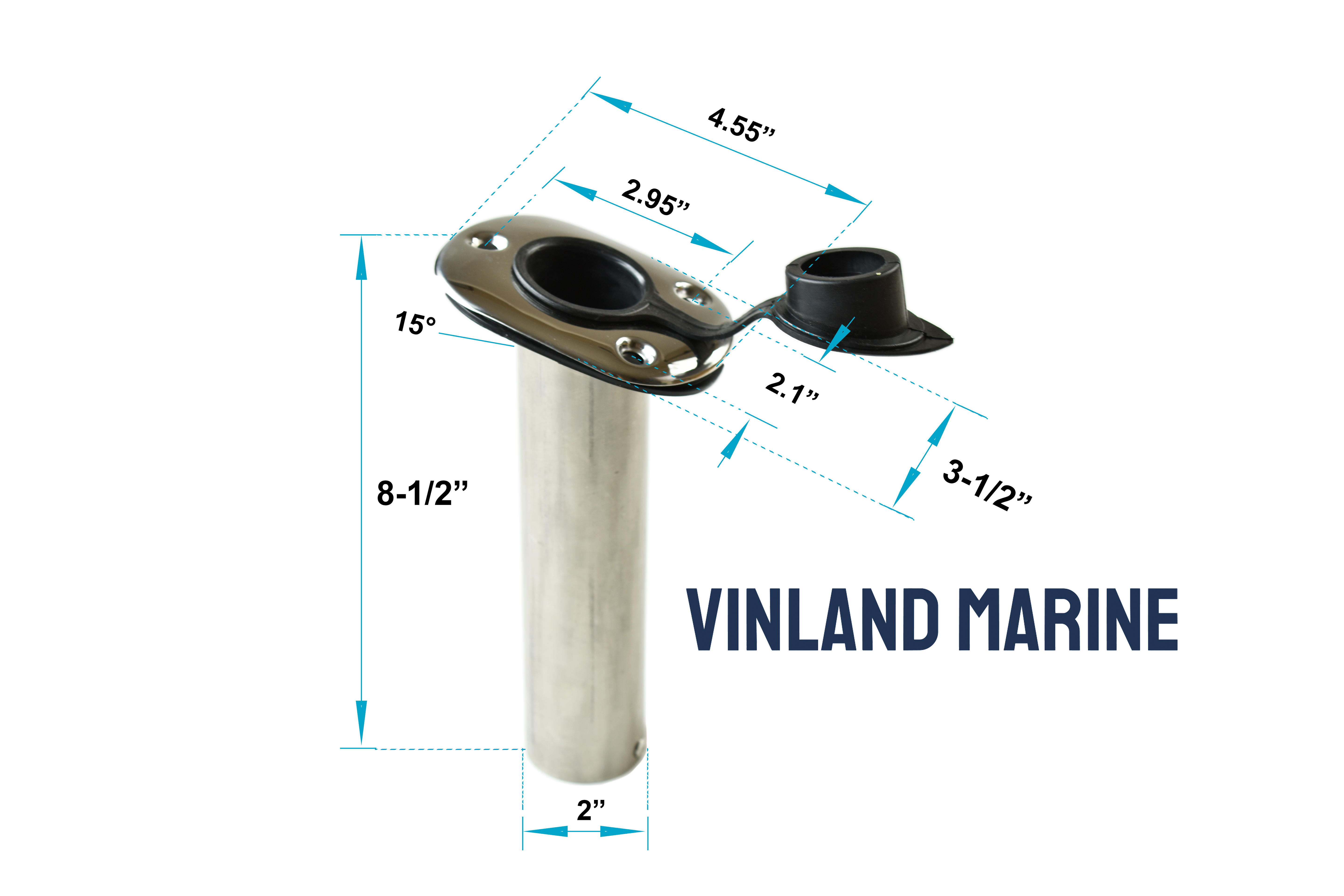 Stamped 304 Stainless Steel Angled Flush Mount Rod Holder with Lid