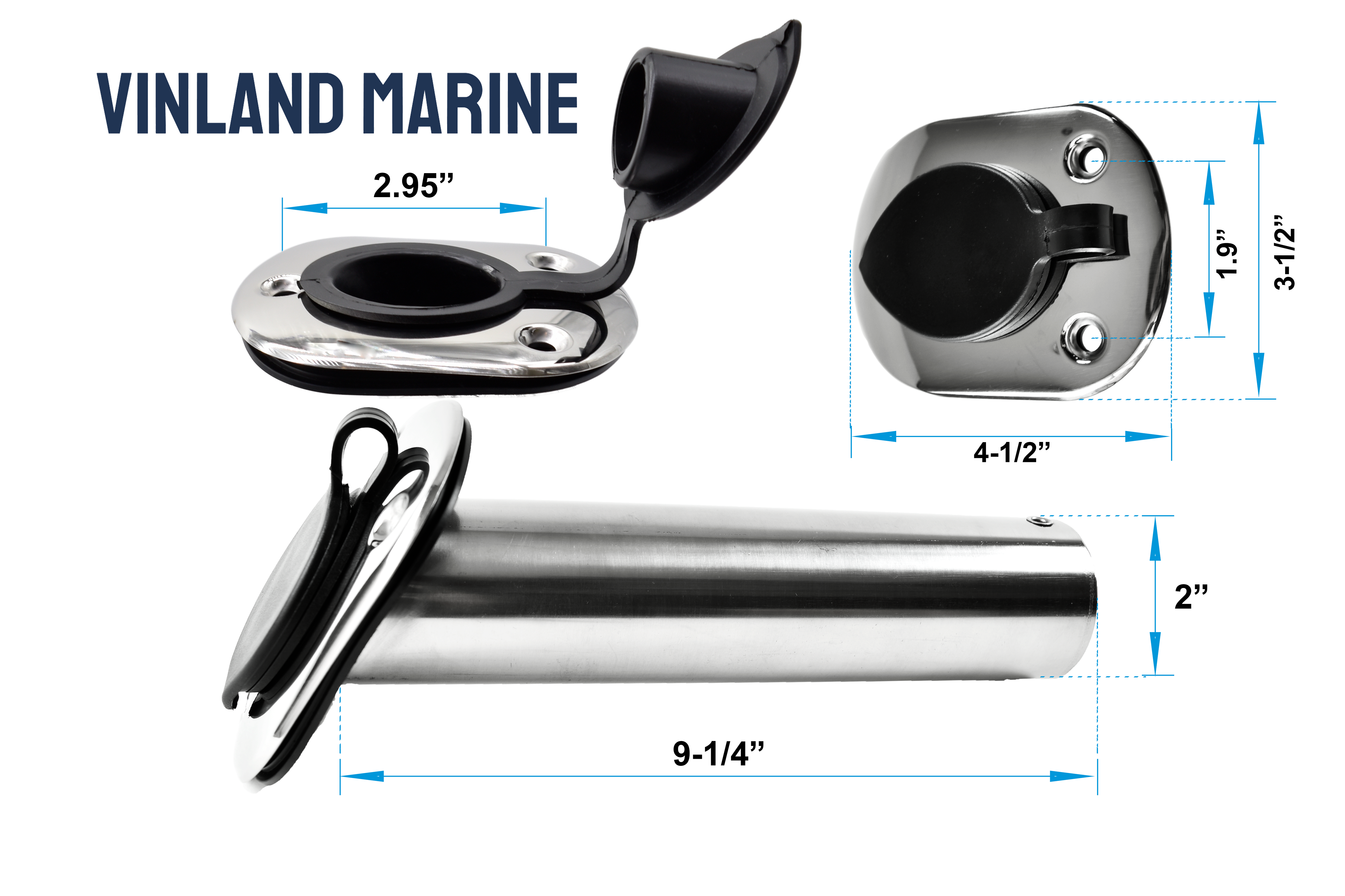 Stamped 304 Stainless Steel Angled Flush Mount Rod Holder with Lid