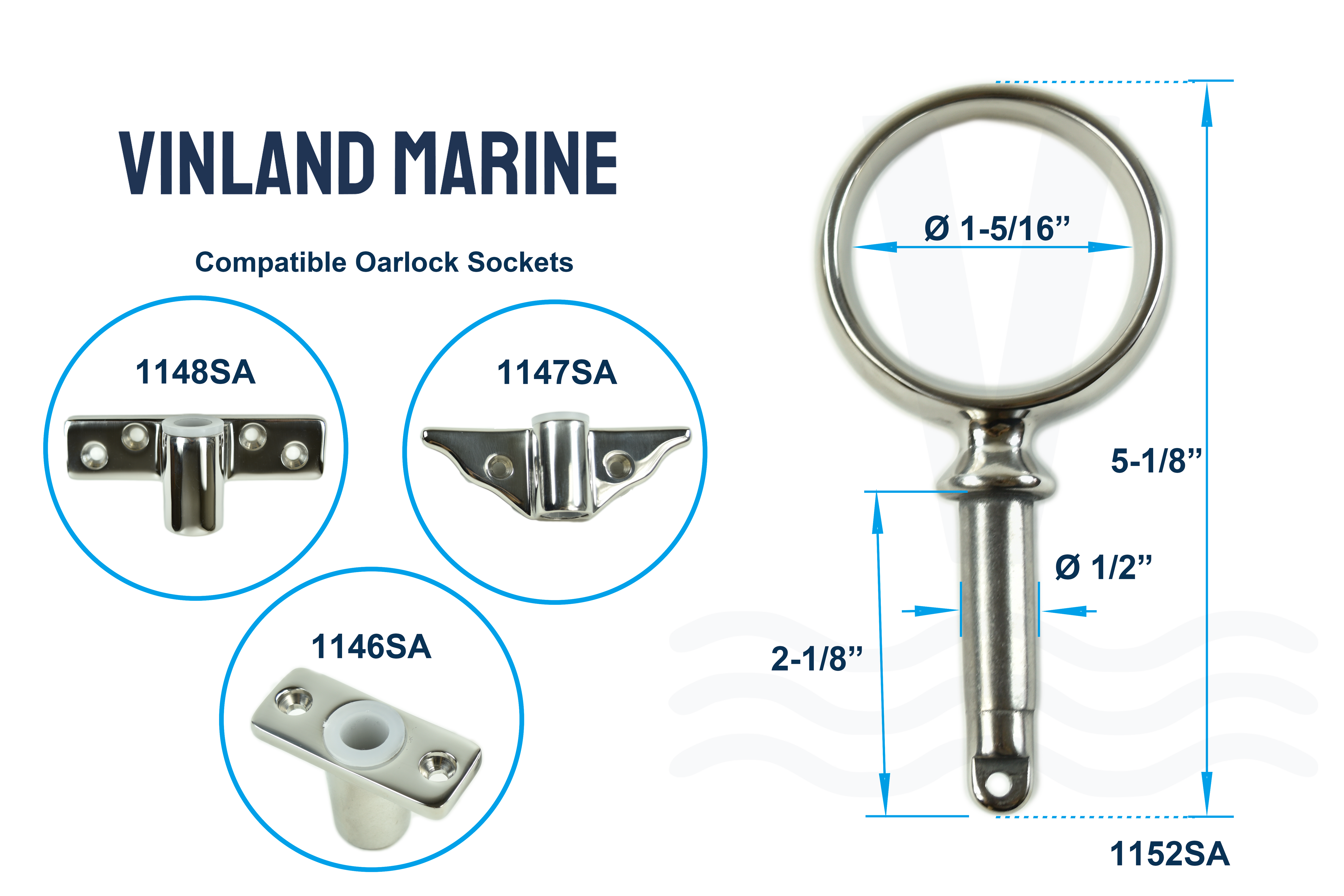 Vinland Marine Ø1-15/16" Round Rowboat Oar lock Dimensions View (S4468A)