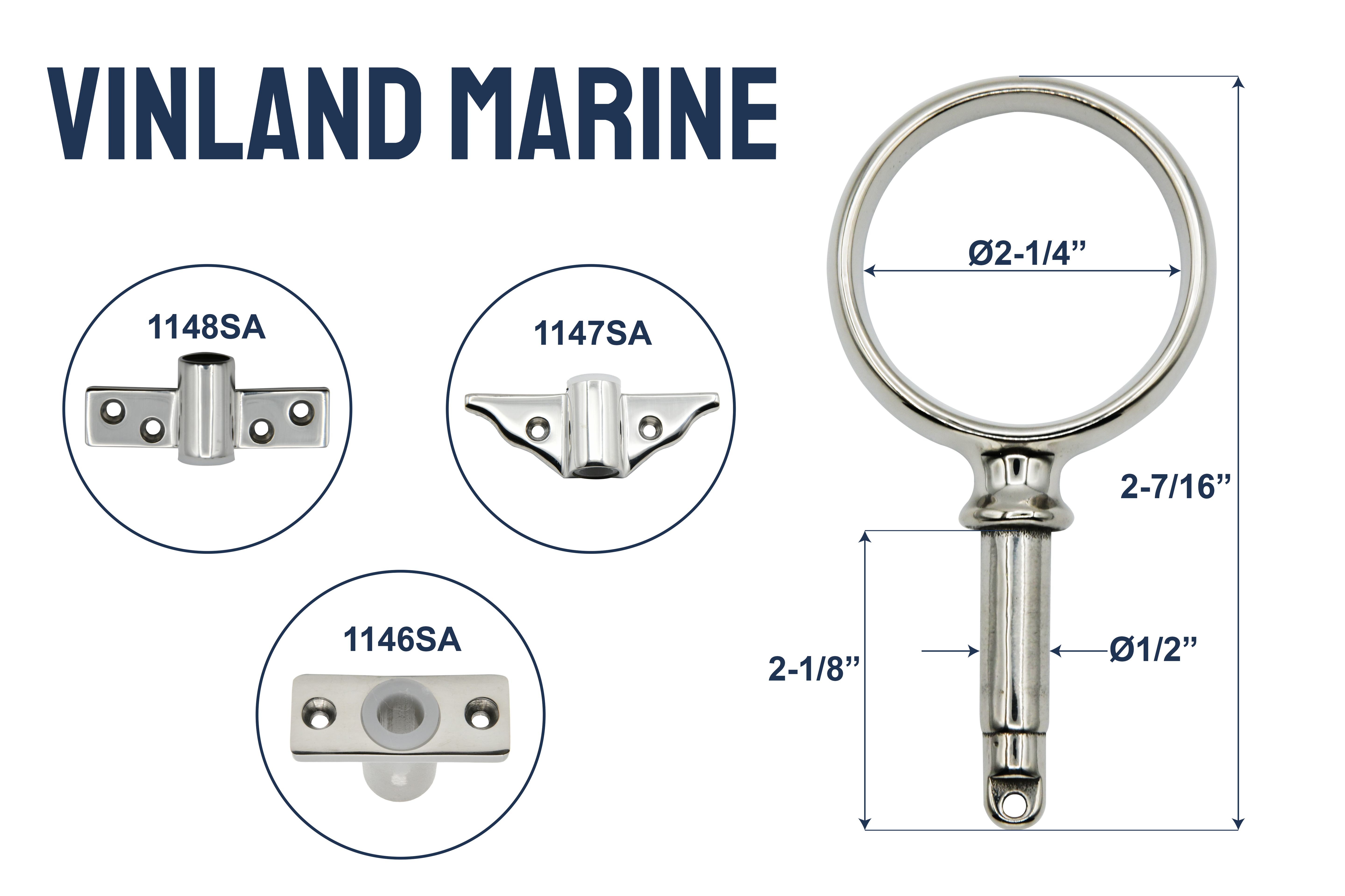 Vinland Marine Ø2-1/4" Round Rowboat Oar lock Dimensions View (S4464A)