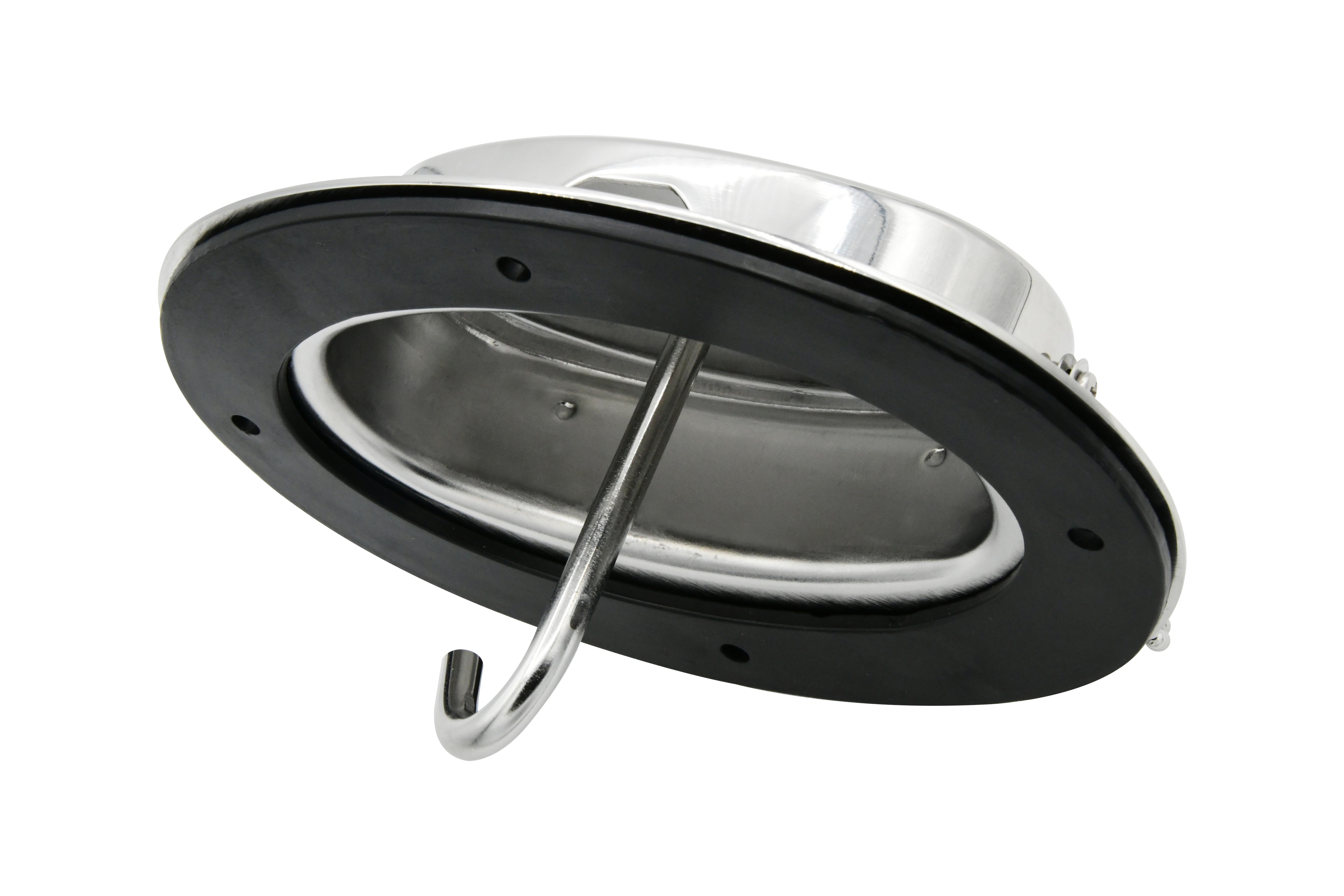 Vinland Marine 304SS Hinged Oval Chain & Rope Deck Pipe w/ Hook Bottom View (S4838)