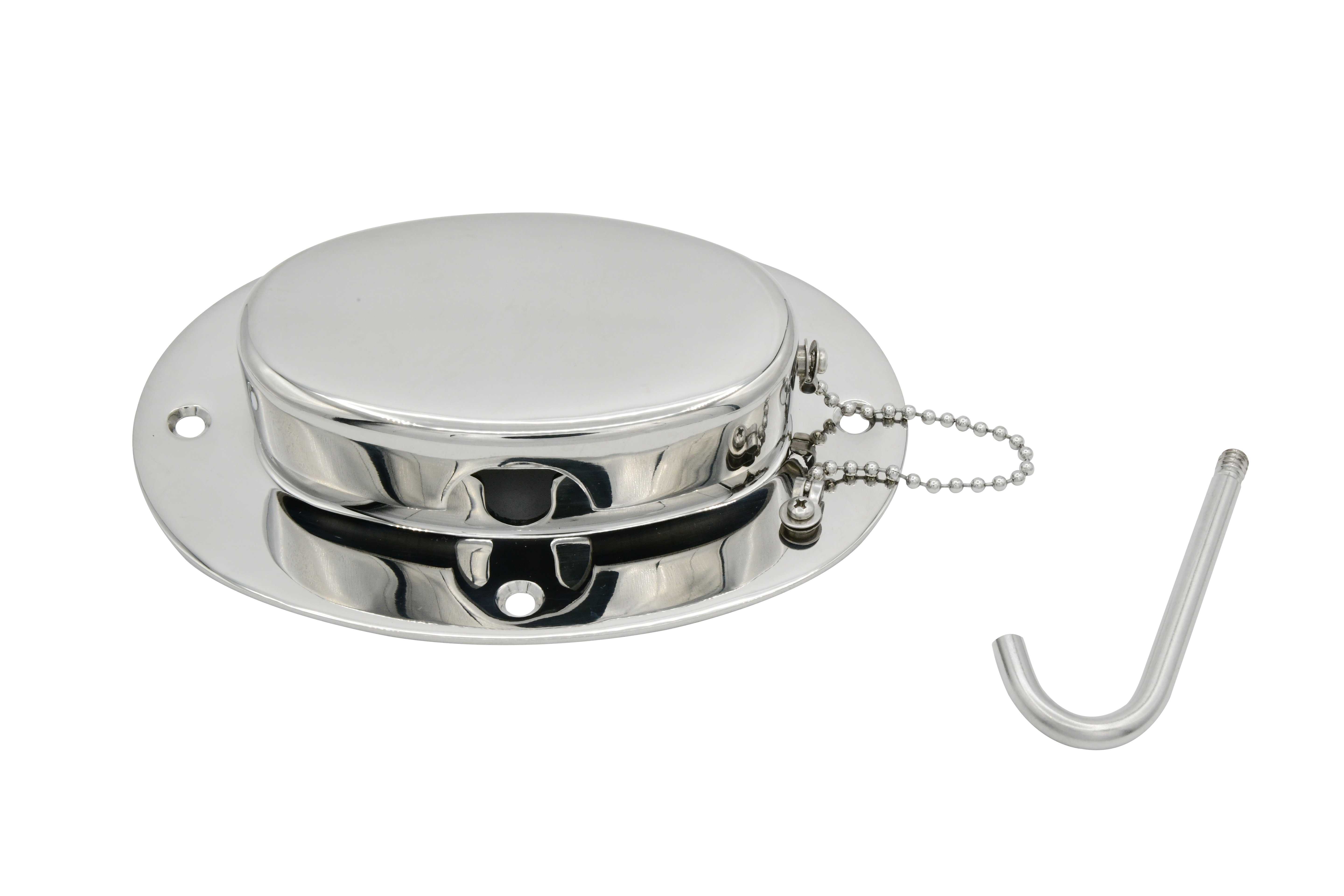 Vinland Marine 304SS Hinged Oval Chain & Rope Deck Pipe w/ Hook Top View 2 (S4838)