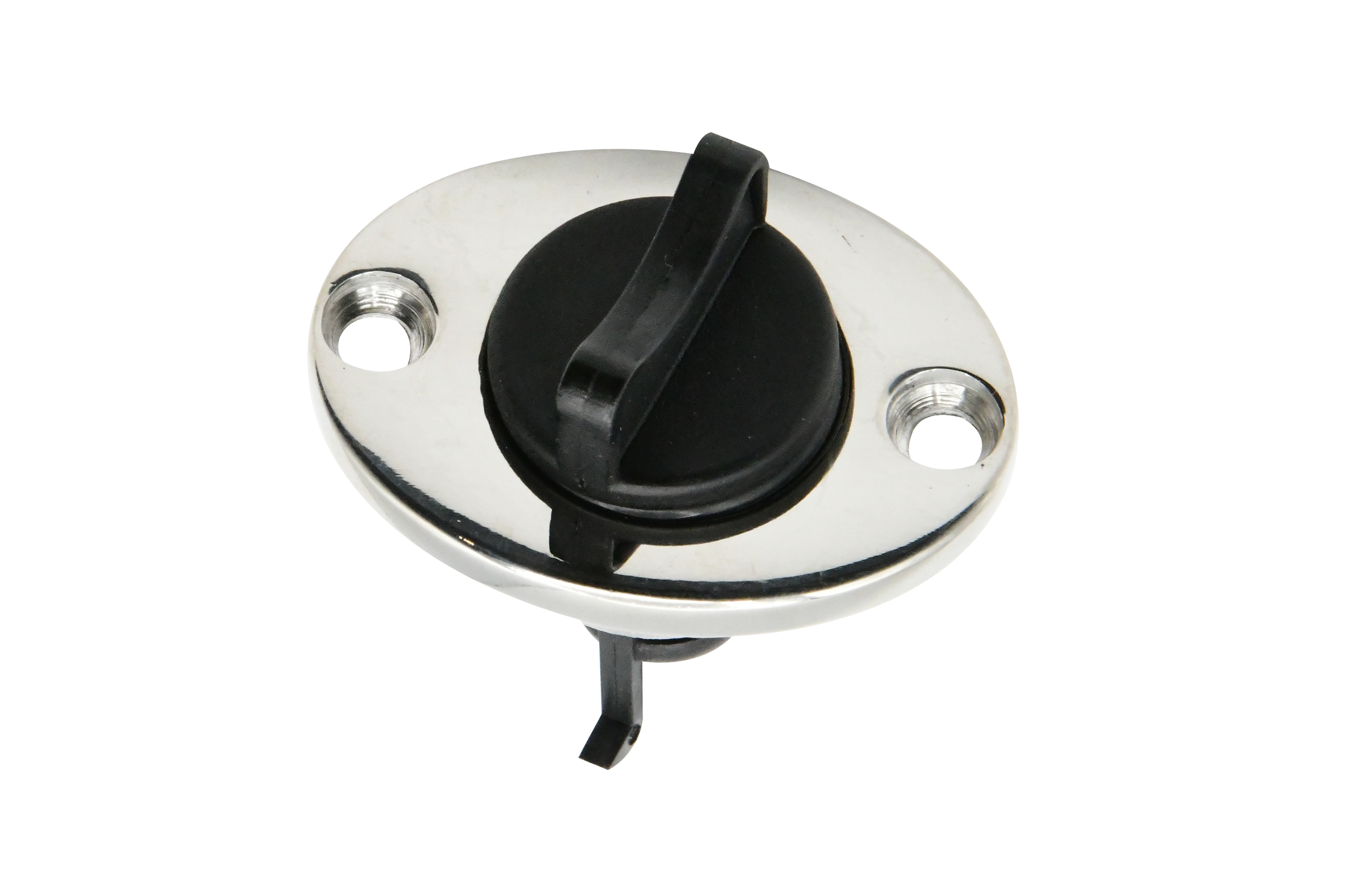 Vinland Marine 316SS Oval Flange Receiver w/Black Nylon Drain Plug Top View 2 (S4834AP)
