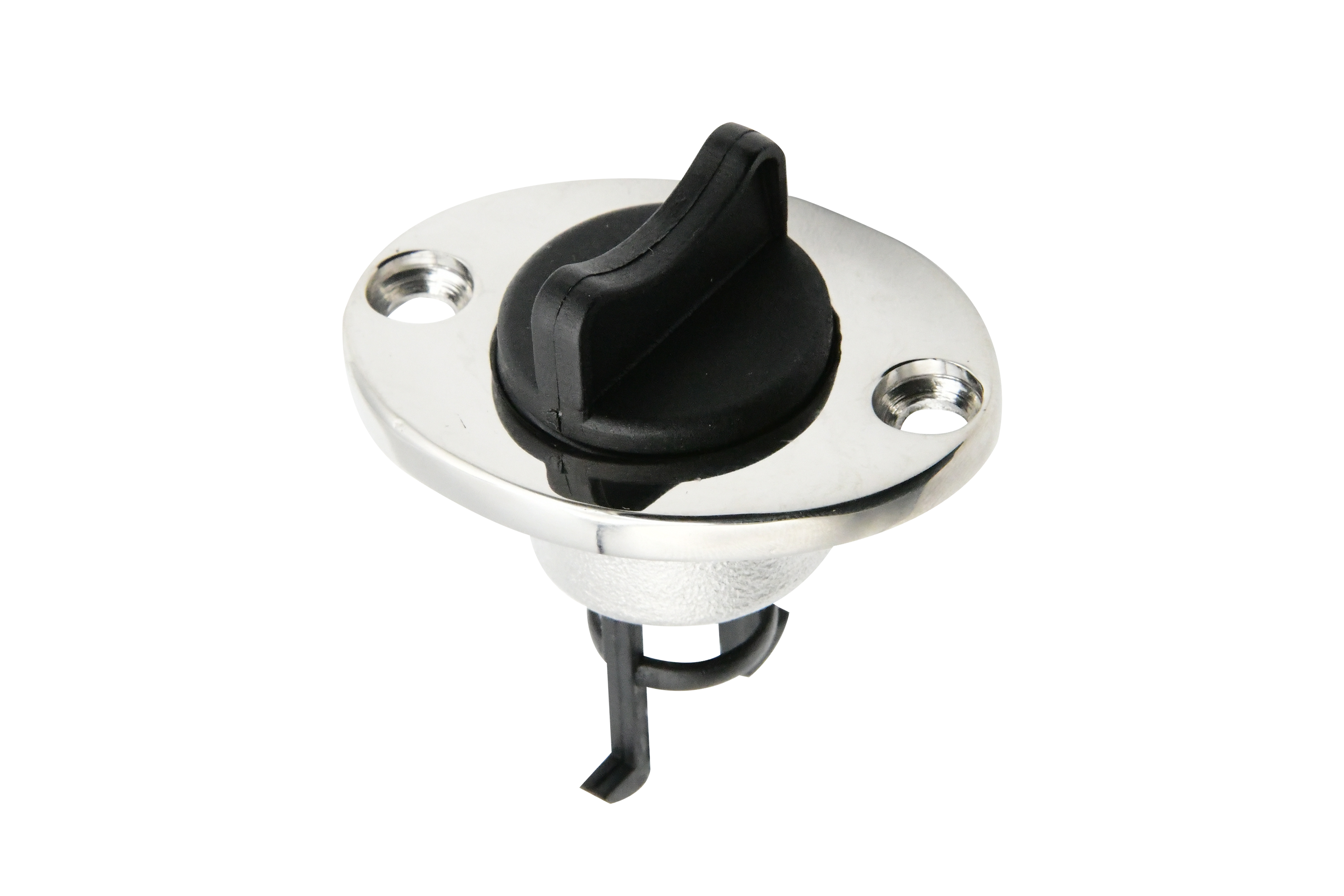 Vinland Marine 316SS Oval Flange Receiver w/Black Nylon Drain Plug Top View (S4834AP)