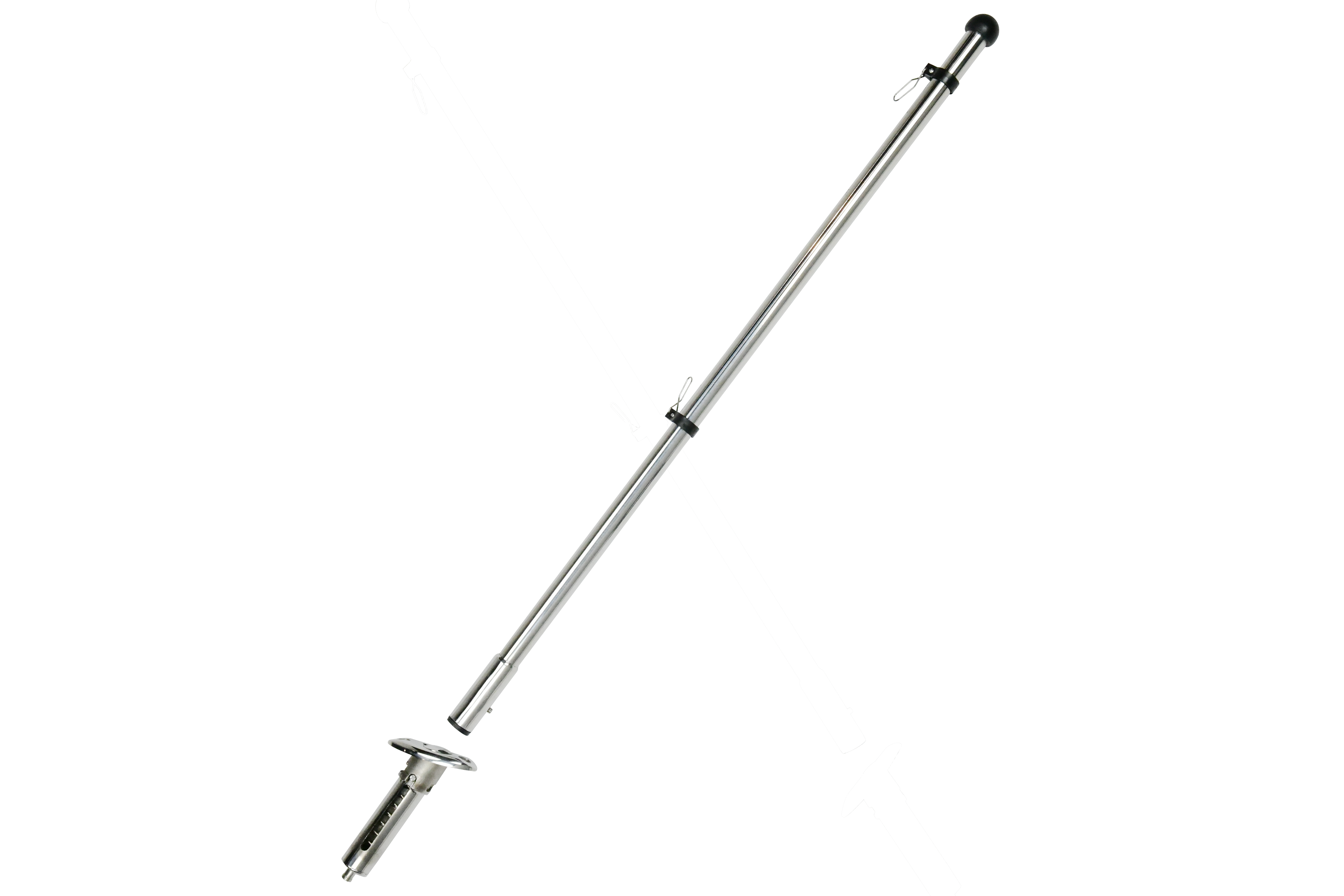 Vinland Marine 32" Flagpole with Angled 30° Flush Mount Base w/Adjustable Flag Clamp, Base+Flagpole Front View (A7939SY1)