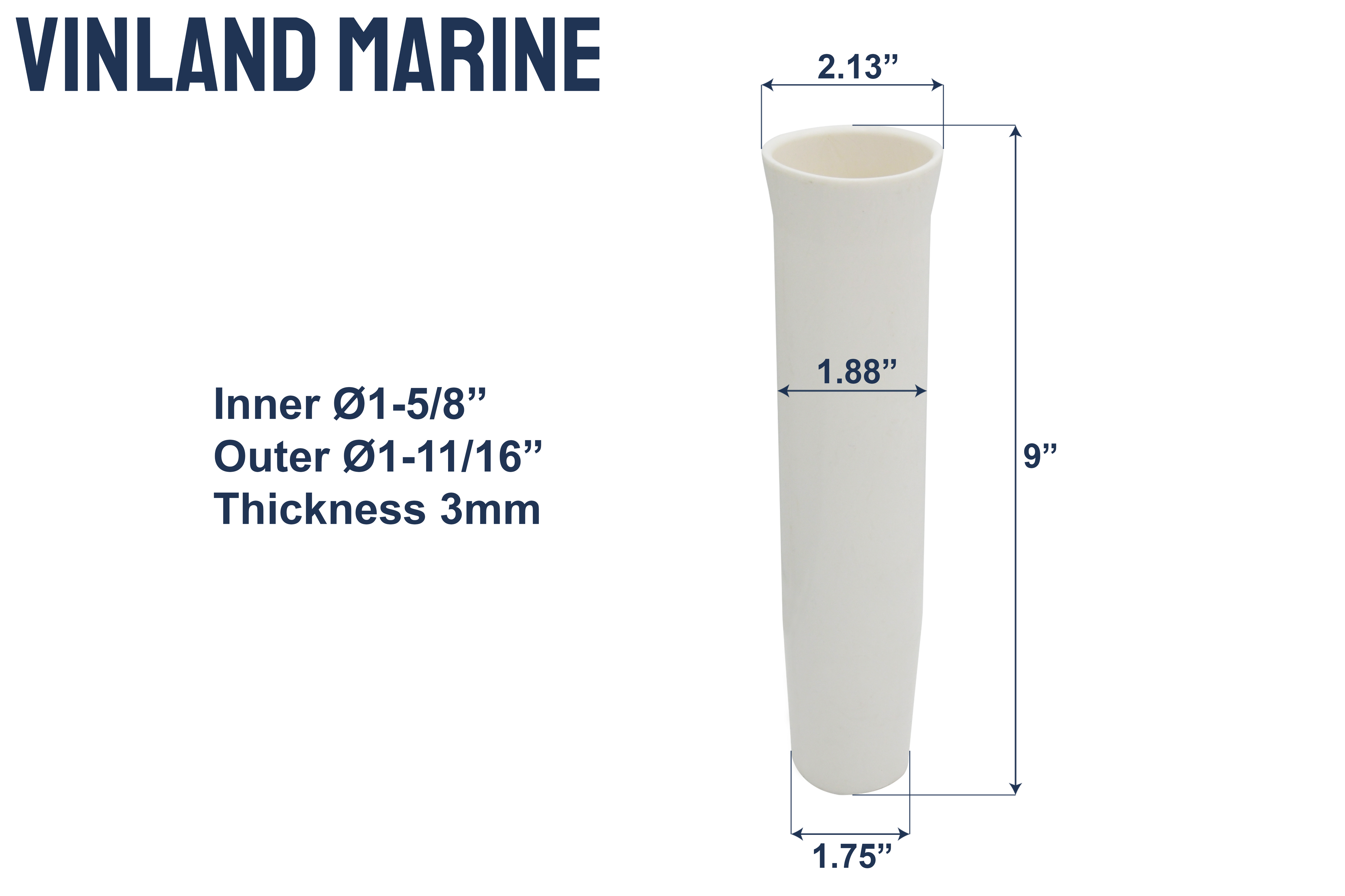 Vinland Marine 9" Rod Holder Liner for T-top Weld-on Rod holder Dimensions View (P4625)