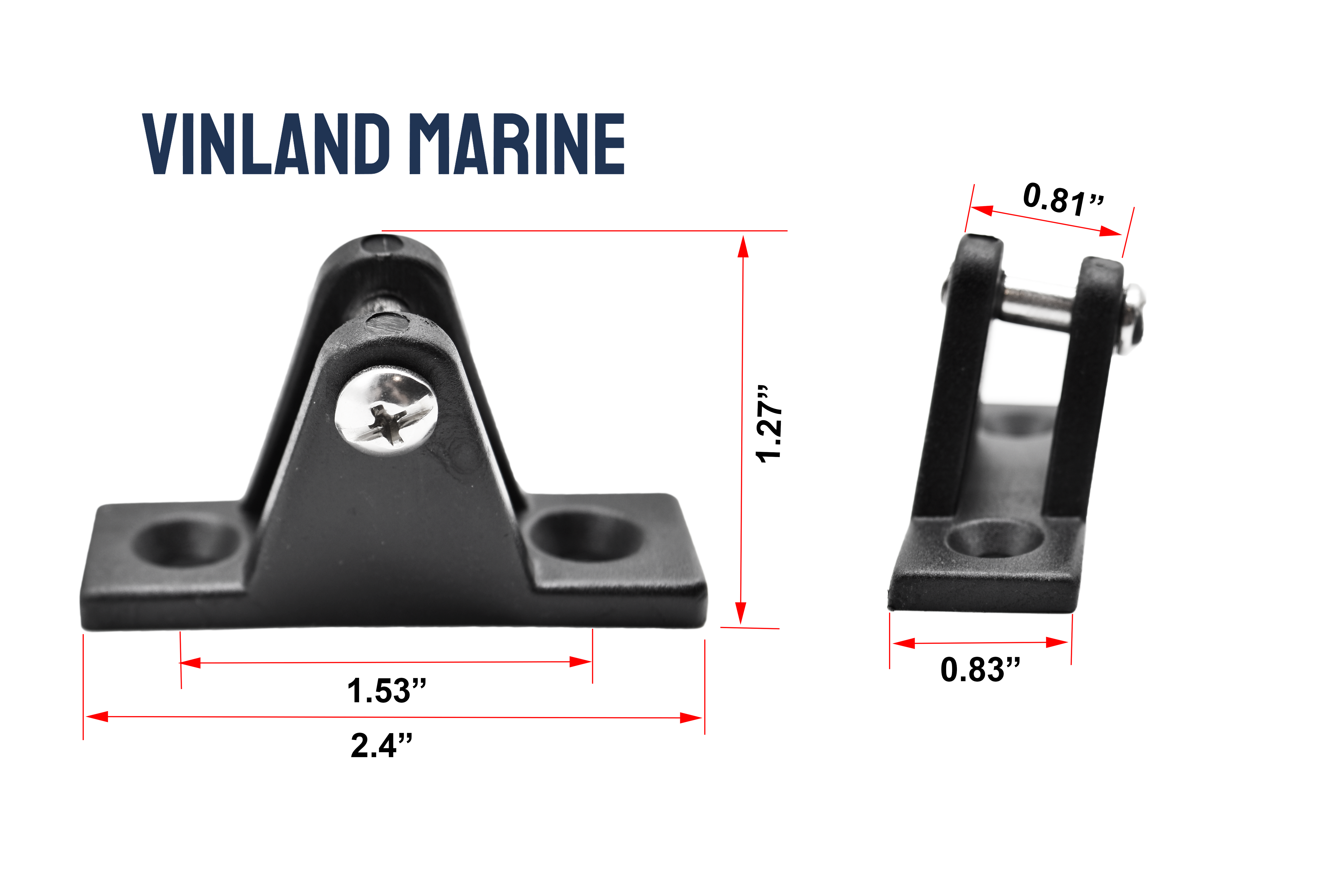 Vinland Marine Black Nylon Deck Hinge Angled Base 80°; Base width 7/8" Dimensions View (P4802)