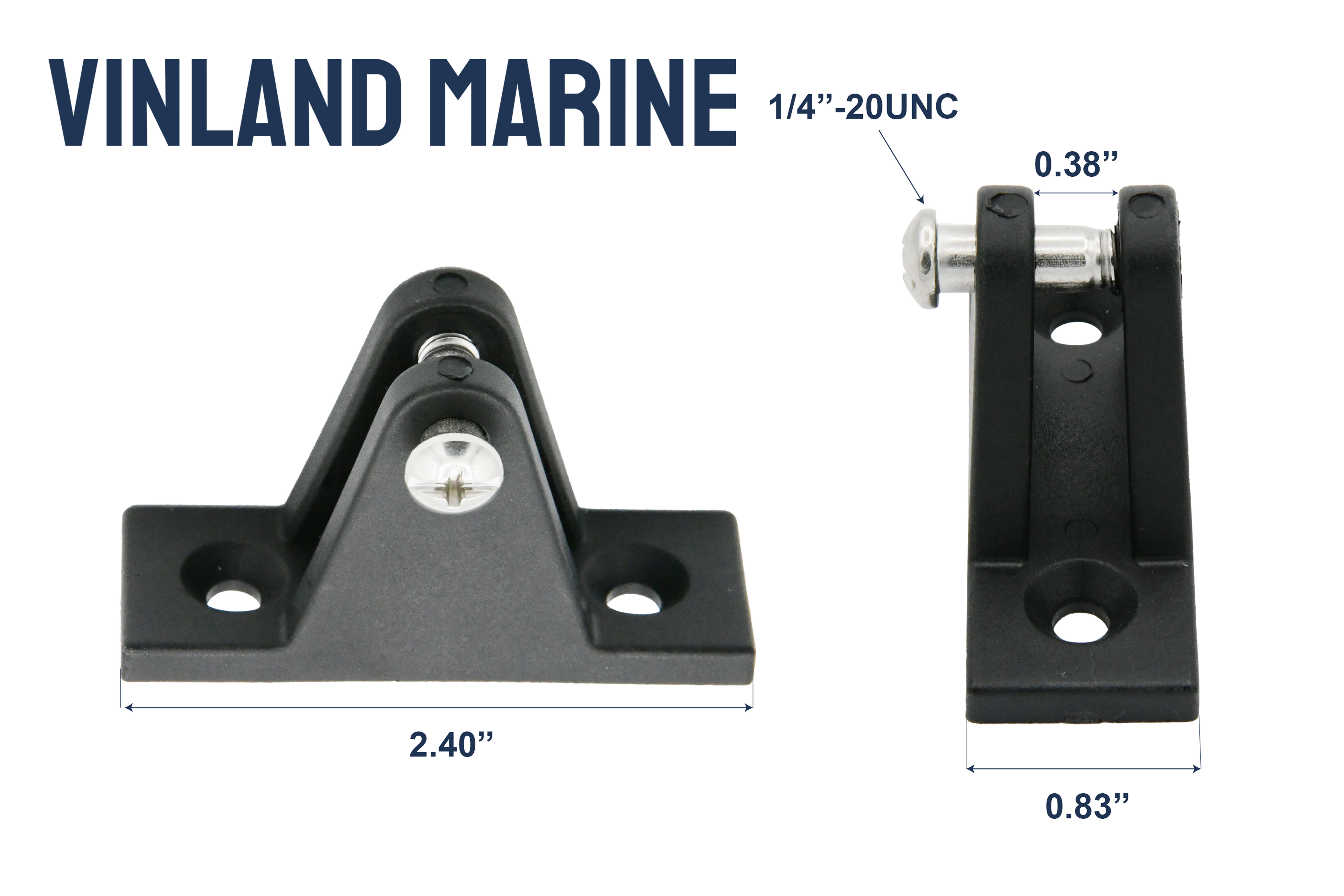 Vinland Marine Black Nylon Deck Hinge Vertical; Base width 13/16" Dimensions View (P4808)