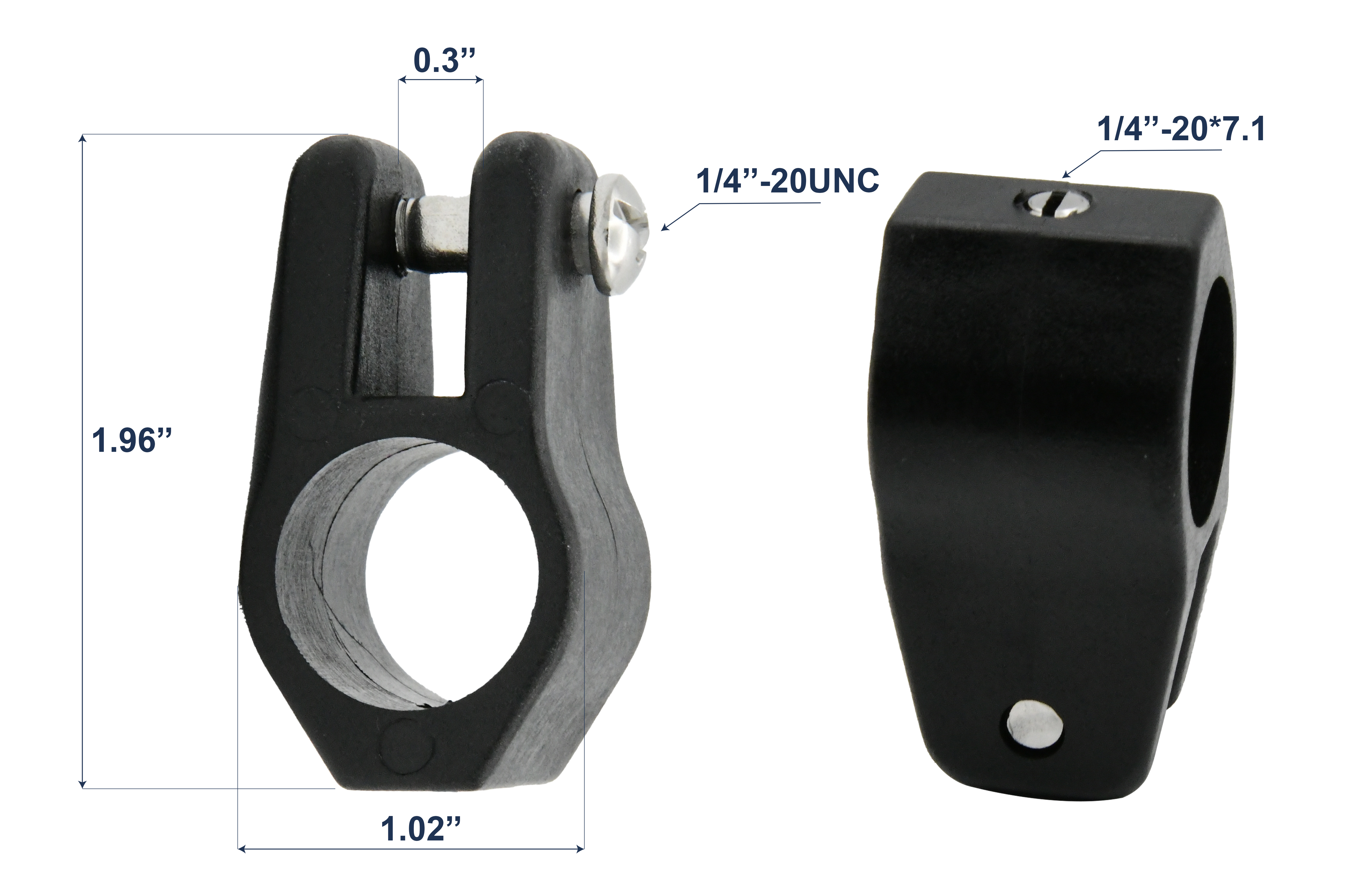 Vinland Marine Black Nylon Jaw Slide for 3/4" tubes Dimensions View (P4806)
