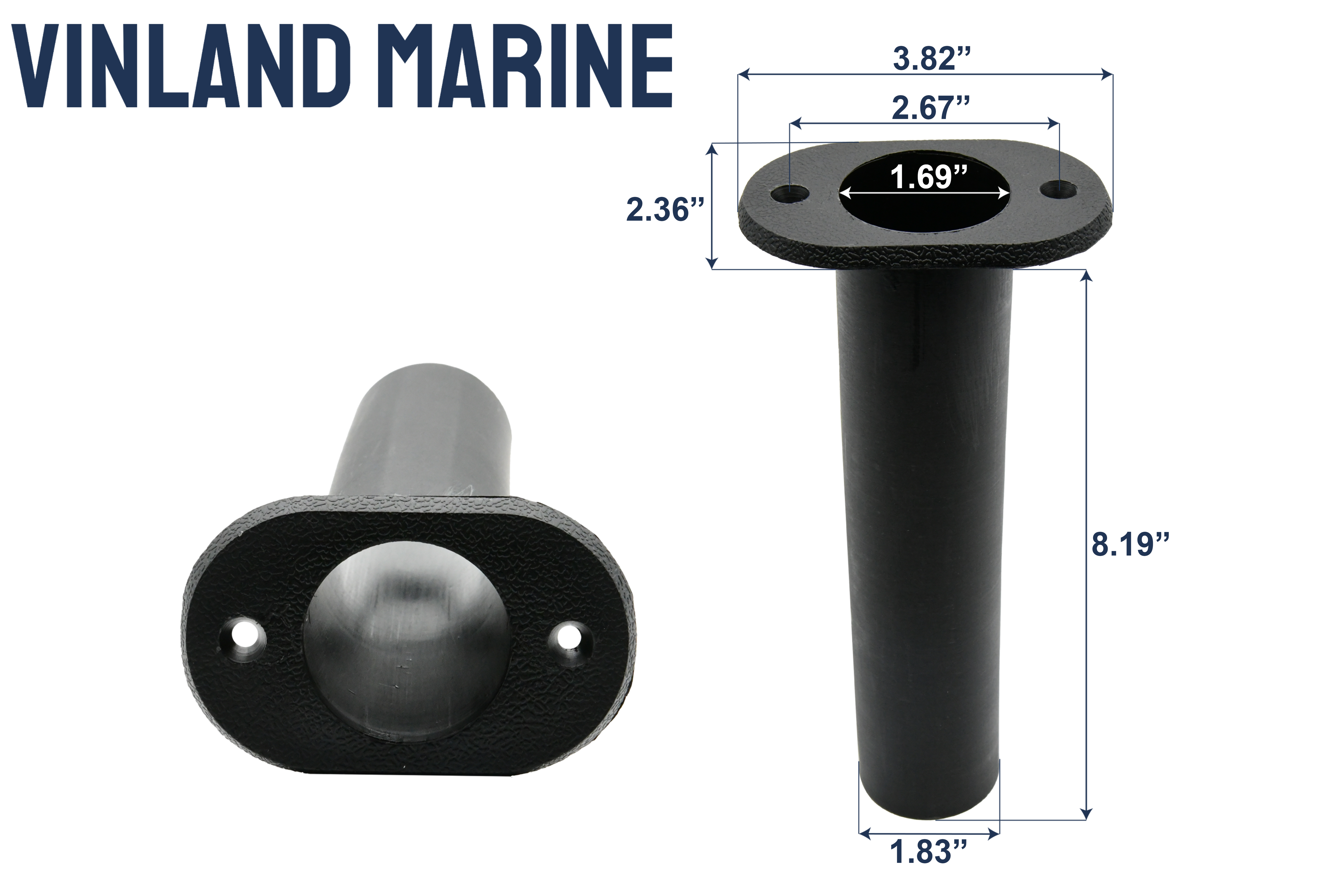 Vinland Marine Black Plastic 90° Flush Mount Rod Holder, Ø1-1/2" Dimensions View (P7893B)