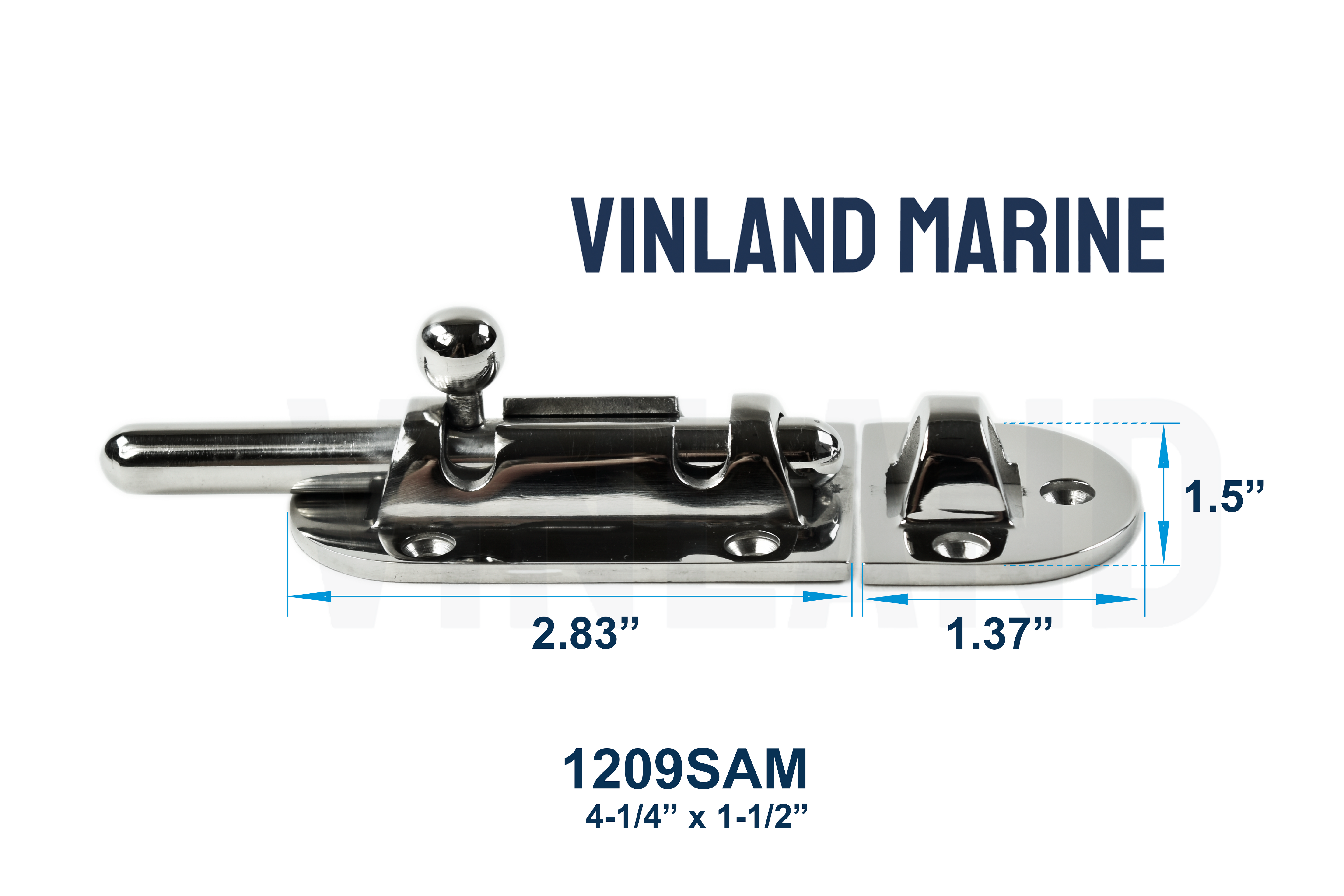 Vinland Marine Casted Heavy Duty Barrel Bolt 4-1/4" Dimensions View (S4875AM)