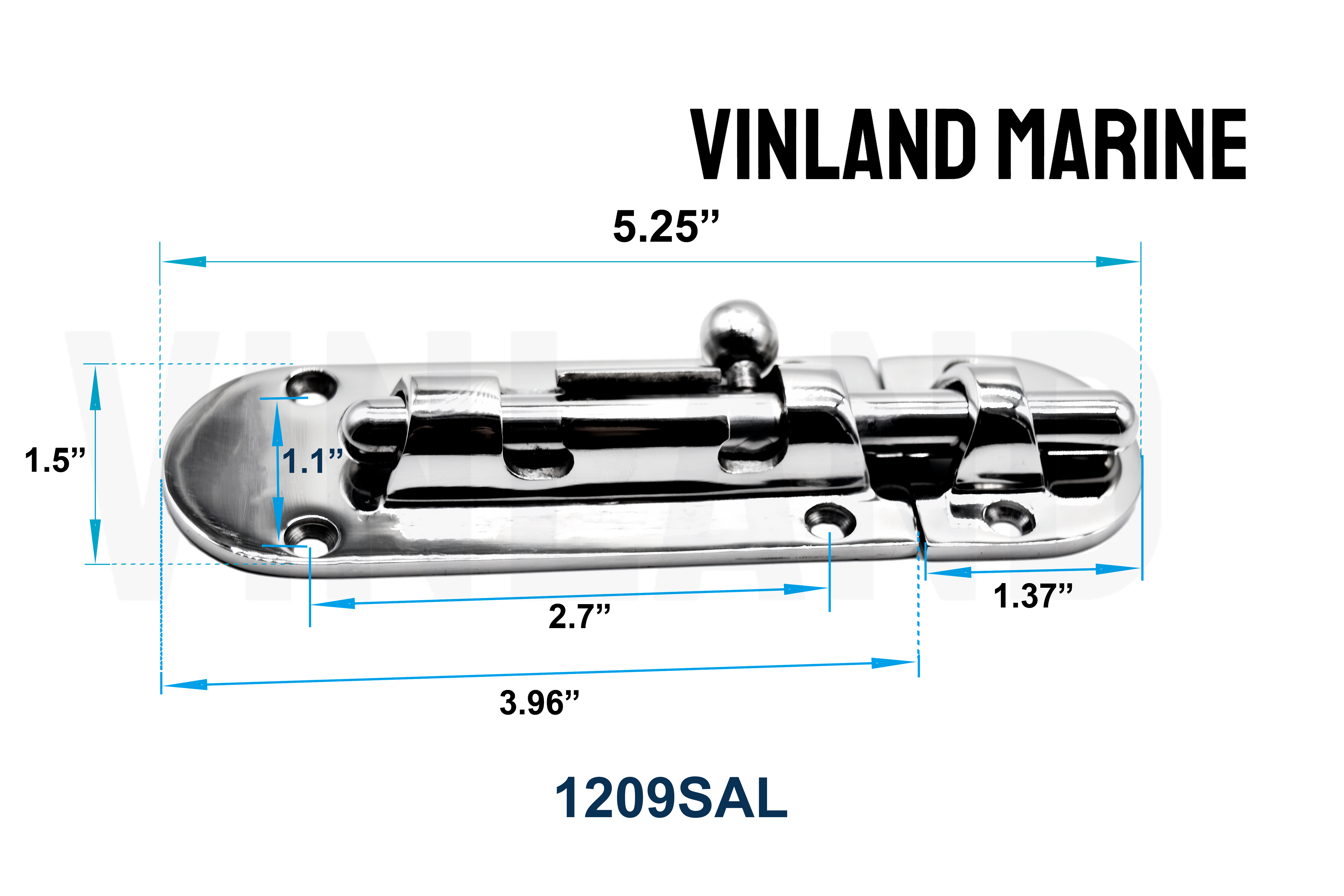 Vinland Marine Casted Heavy Duty Barrel Bolt 5-1/4" Dimensions View (S4875AL)