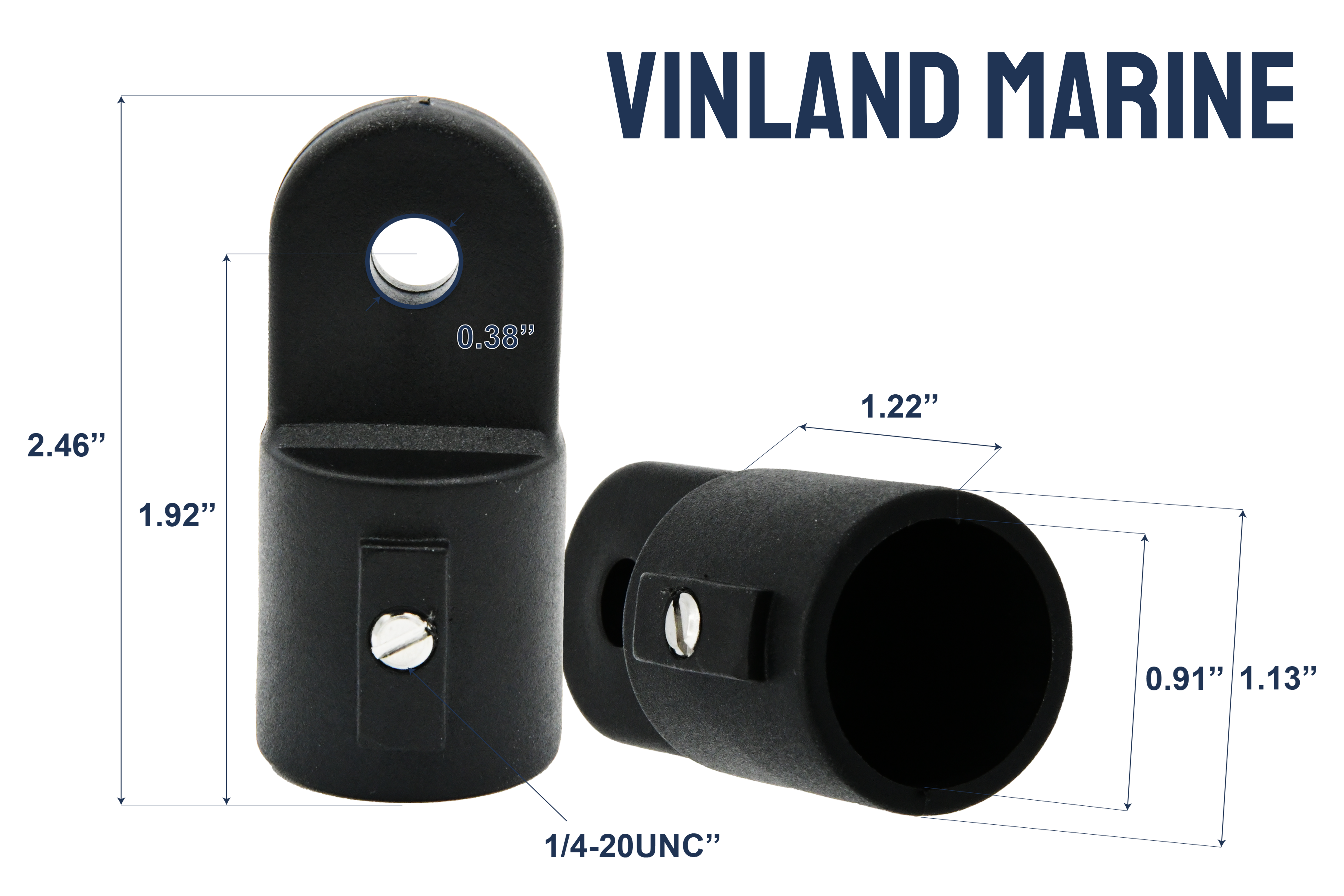 Vinland Marine Nylon Black External/Outside Eye End for 7/8" tubes Dimensions View (P4803)