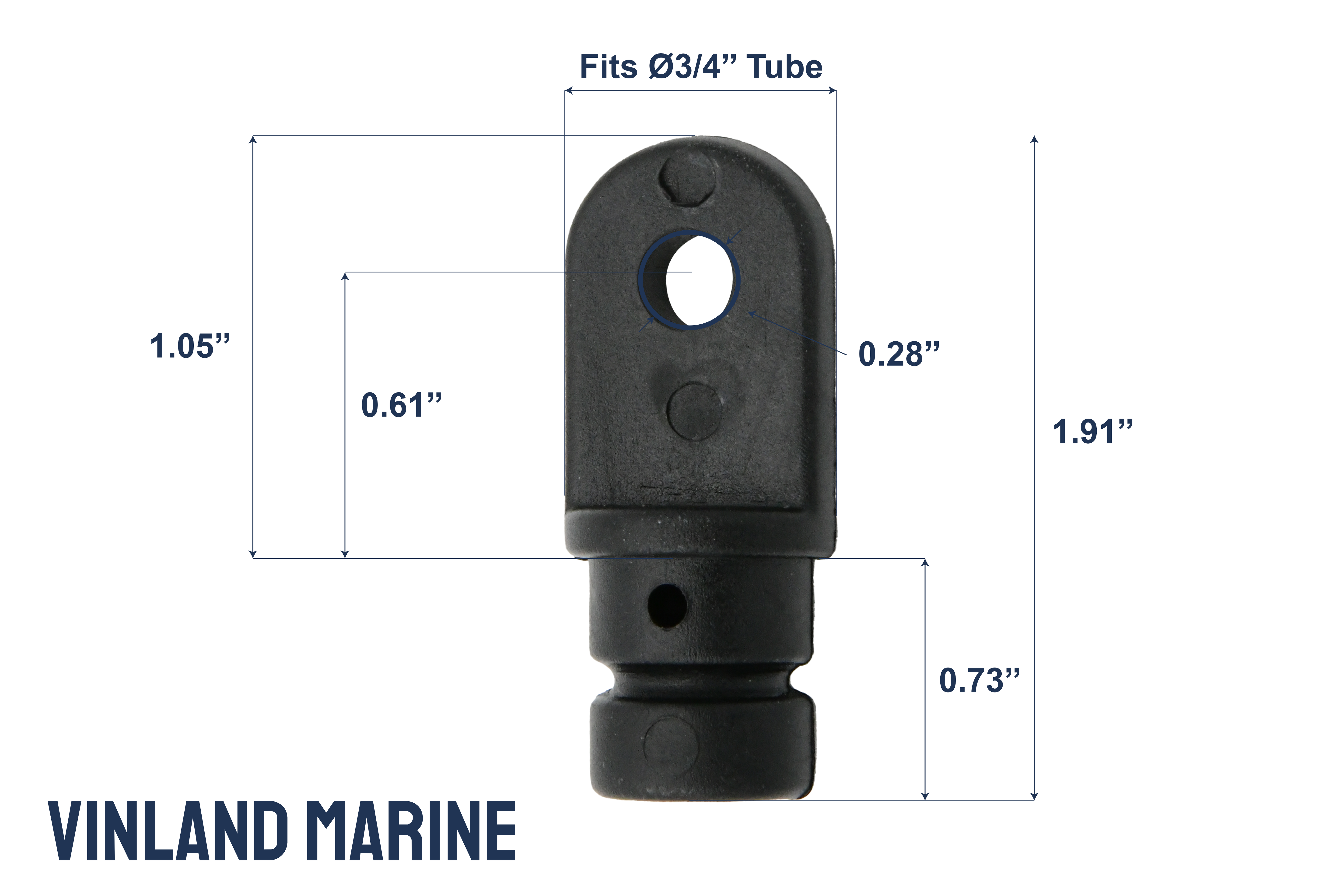 Vinland Marine Nylon Black Inside Eye End for Ø3/4" Tubes Dimensions View (P4800)