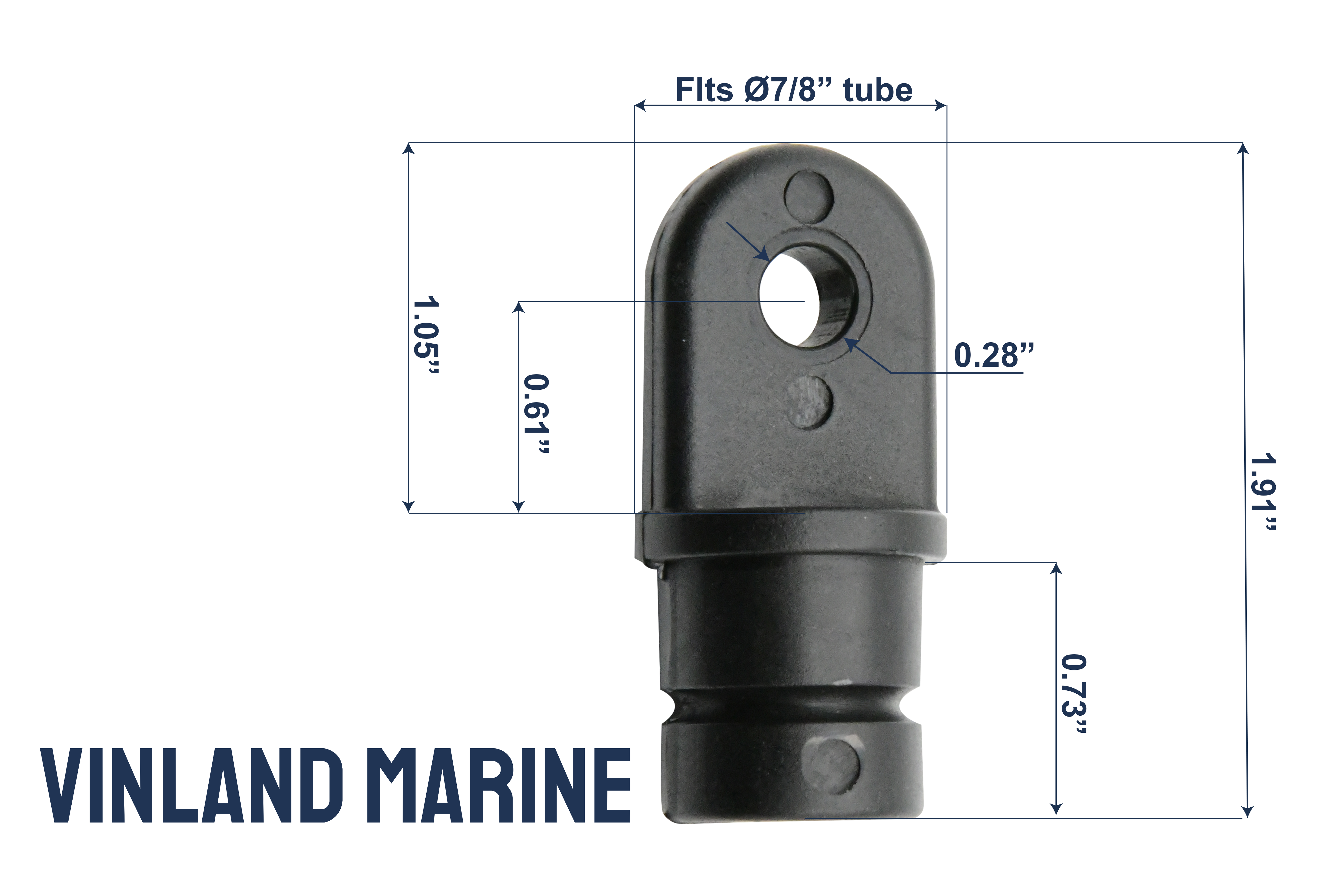 Vinland Marine Nylon Black Inside Eye End for Ø7/8" Tubes Dimensions View (P4804)