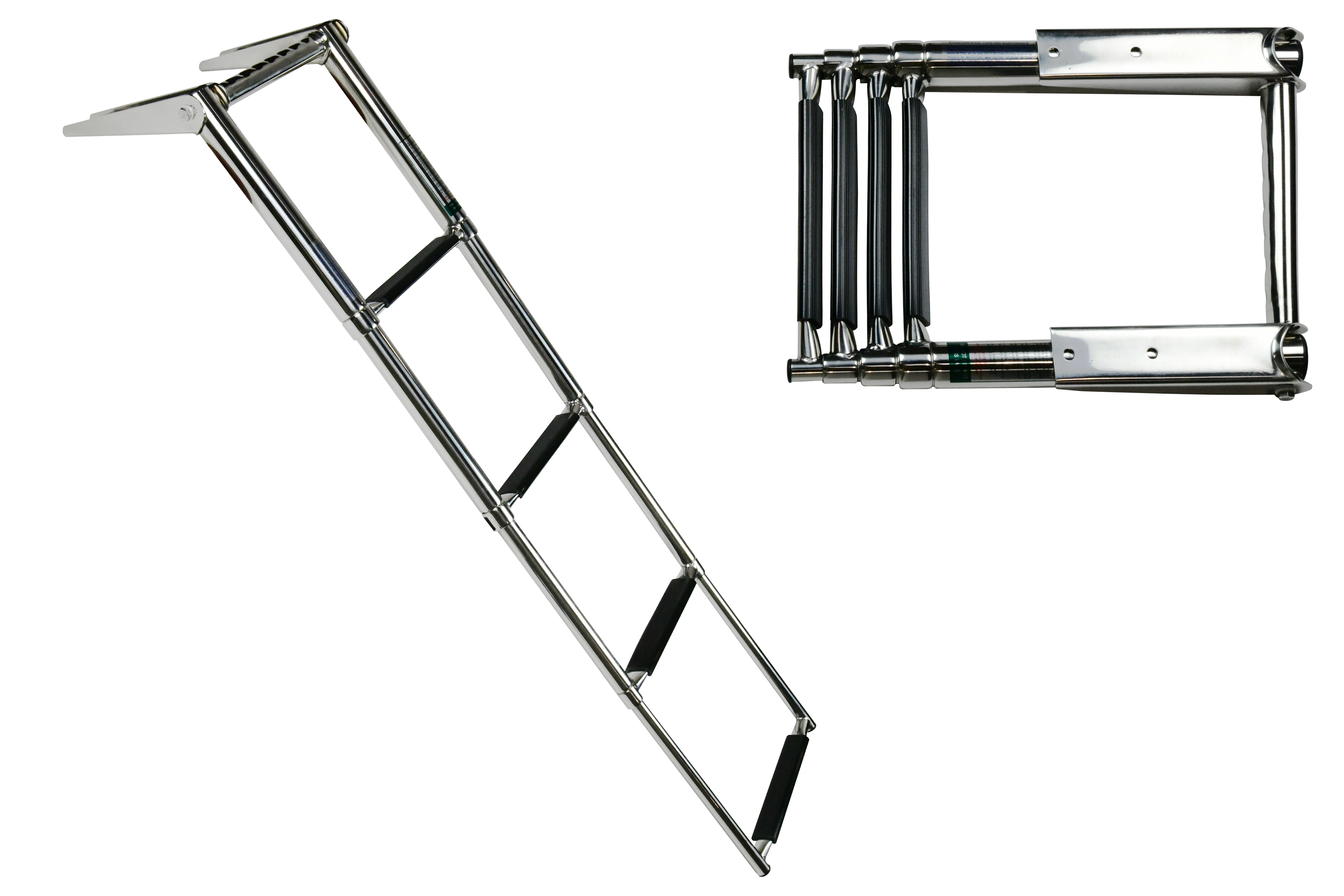 Vinland Marine Over Platform 4-step Telescoping Ladder 304 Stainless Steel with Grab Rail Safety Boarding