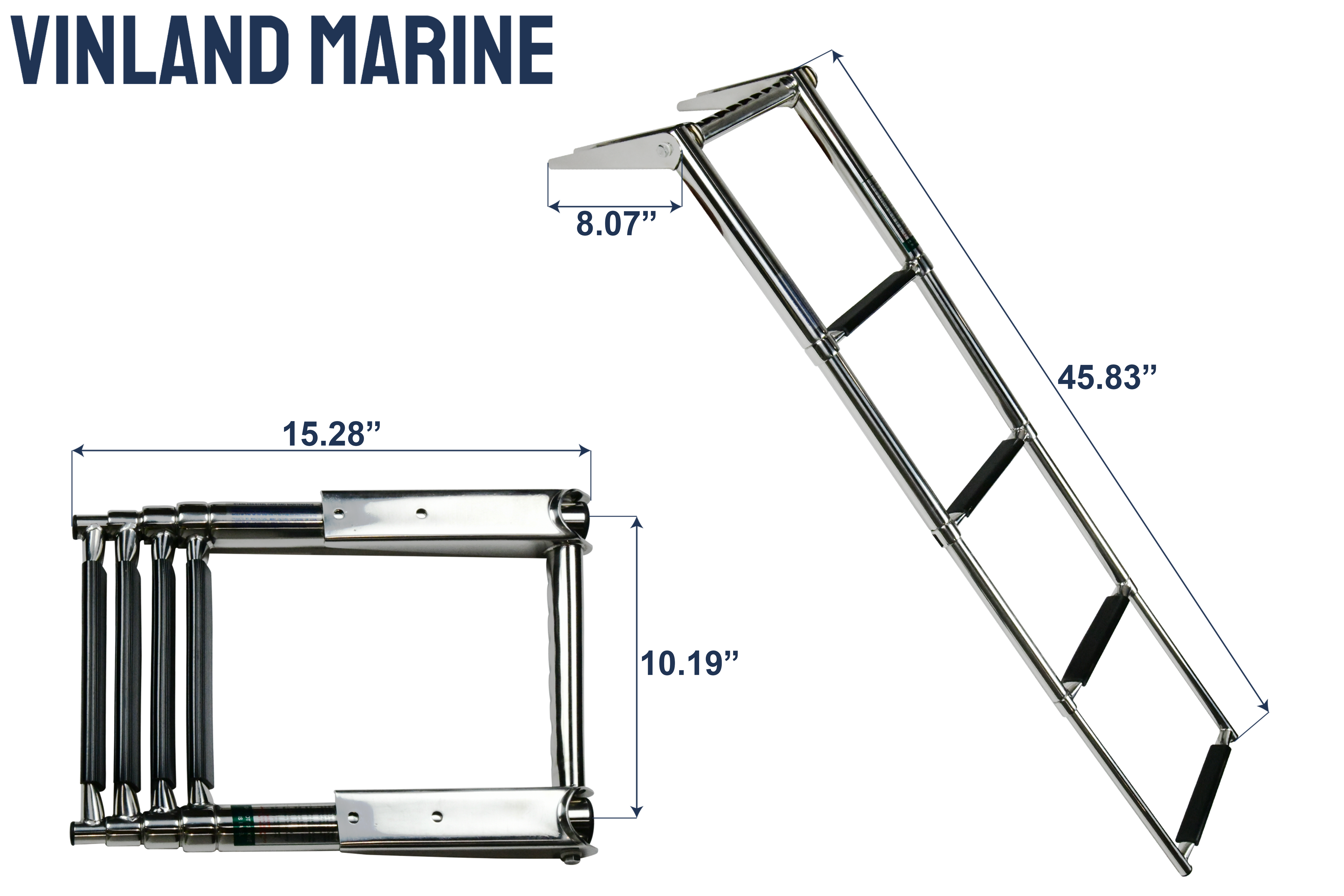 Vinland Marine Over Platform 4-step Telescoping Ladder 304 Stainless Steel with Grab Rail Safety Boarding
