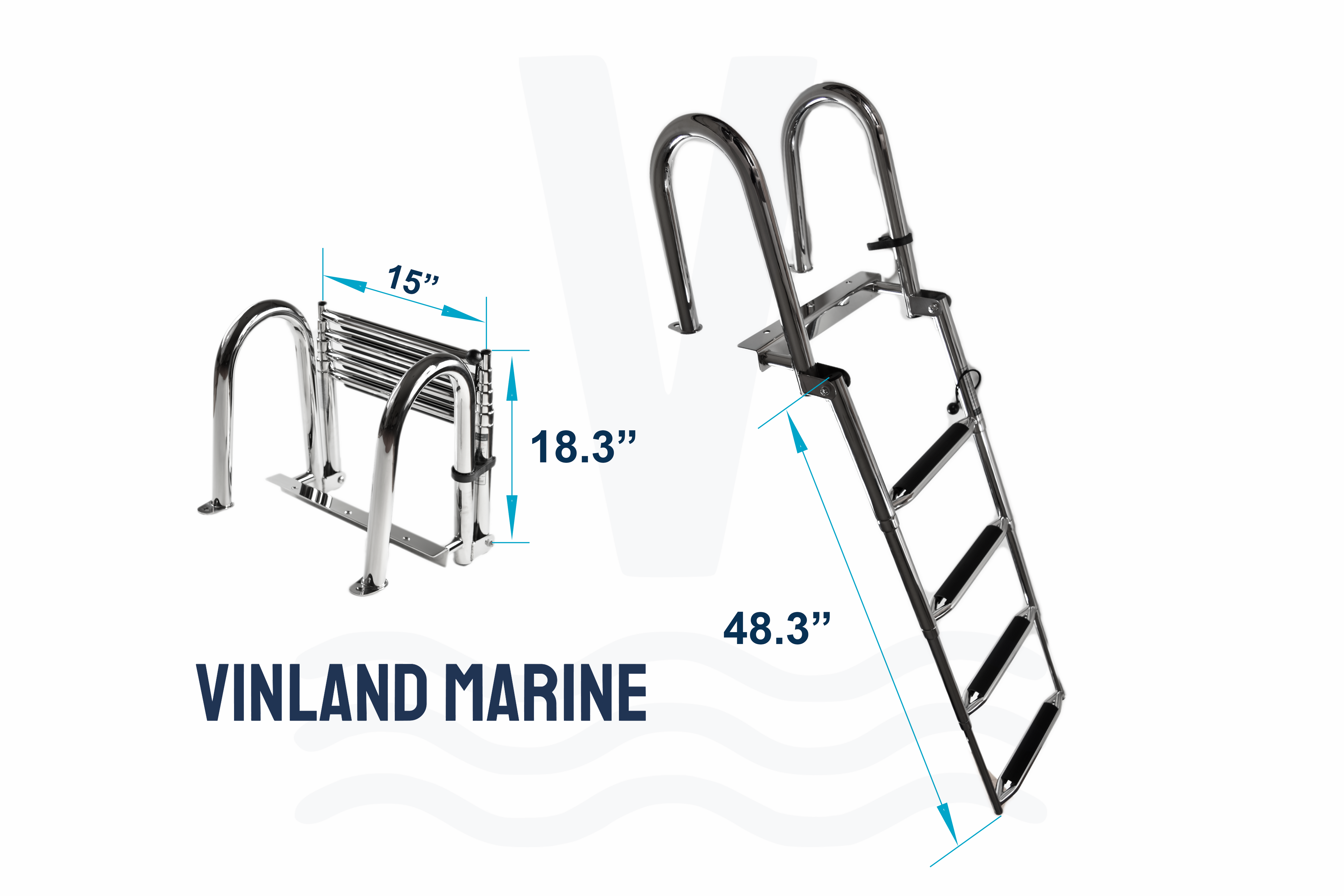 Vinland Marine Pontoon Ladder with Grab Rail Over Platform 304 Stainless Steel Safe Boarding