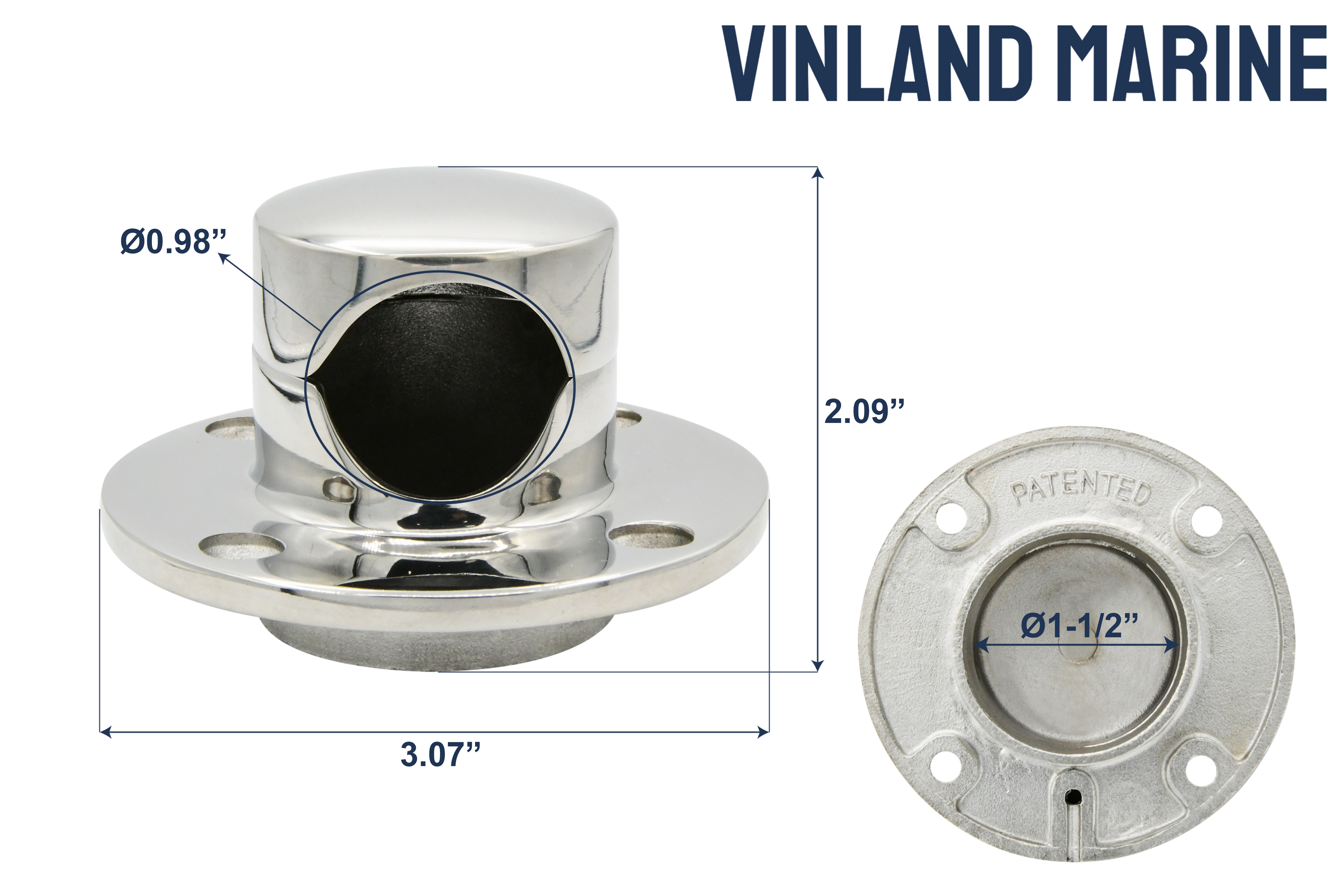 Vinland Marine Round Hinged Deck Pipe Cast 316 Stainless Steel Dimensions View (S4865A)