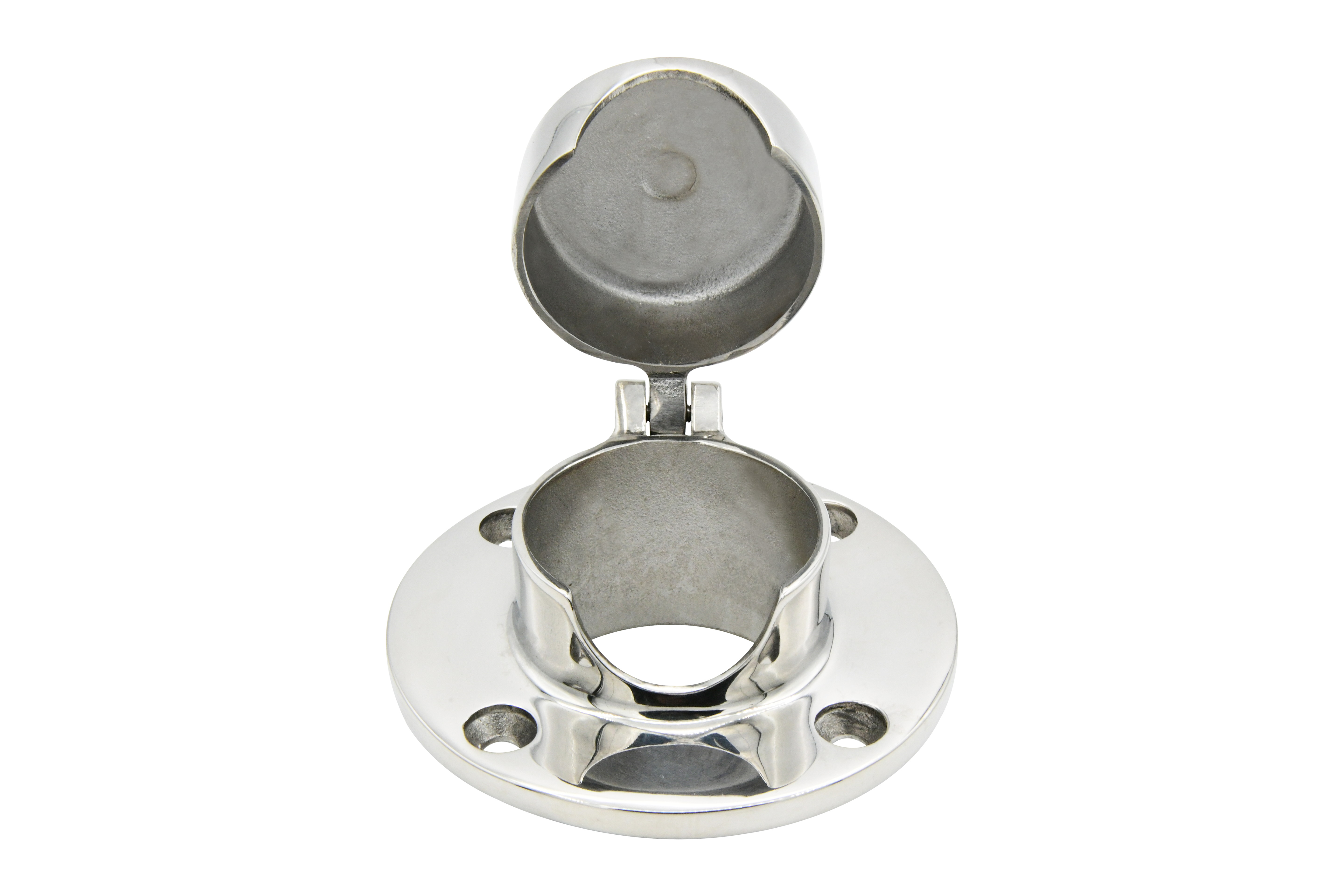 Vinland Marine Round Hinged Deck Pipe Cast 316 Stainless Steel Open Front View (S4865A)