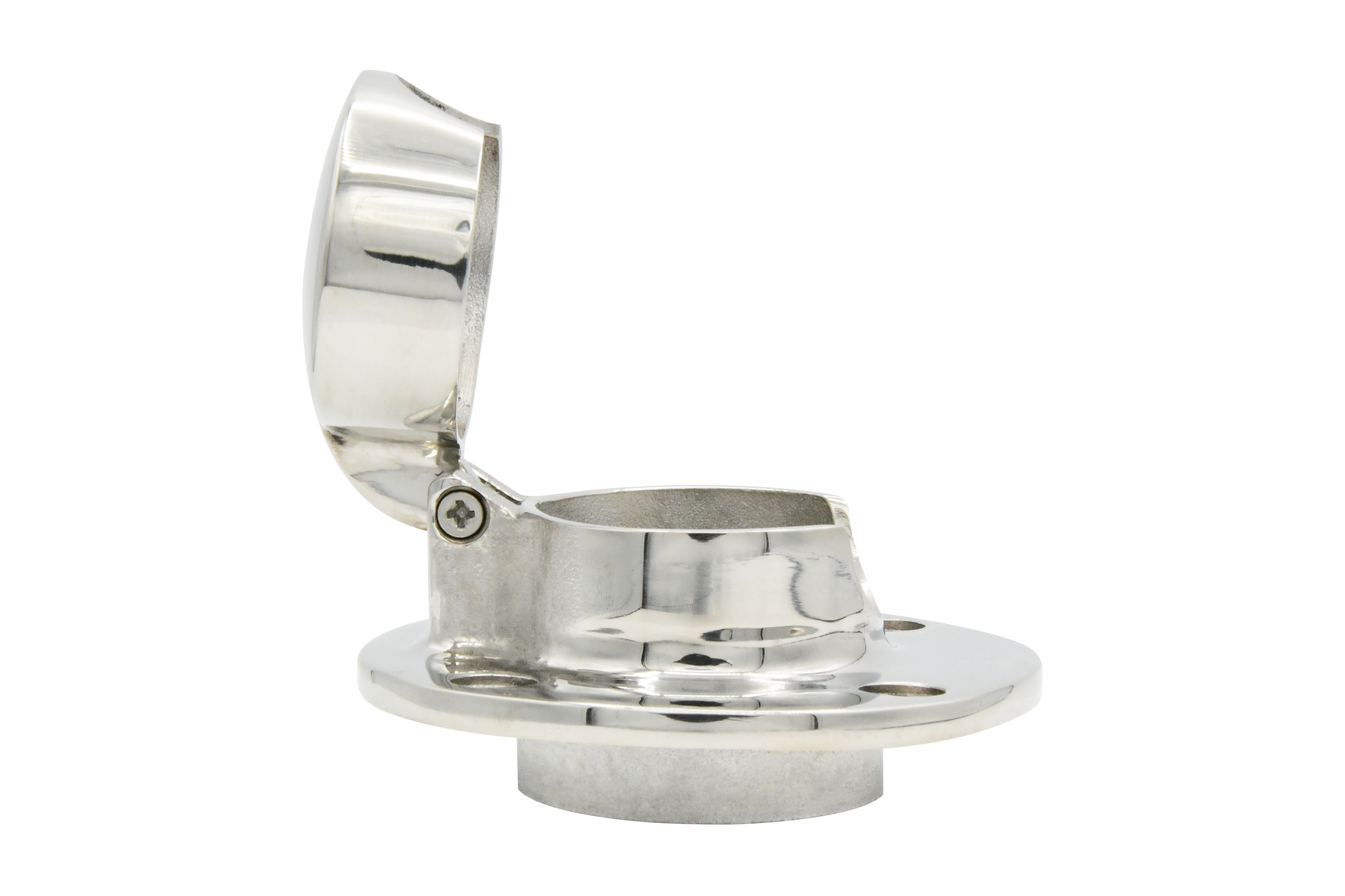 Vinland Marine Round Hinged Deck Pipe Cast 316 Stainless Steel Open Side View (S4865A)