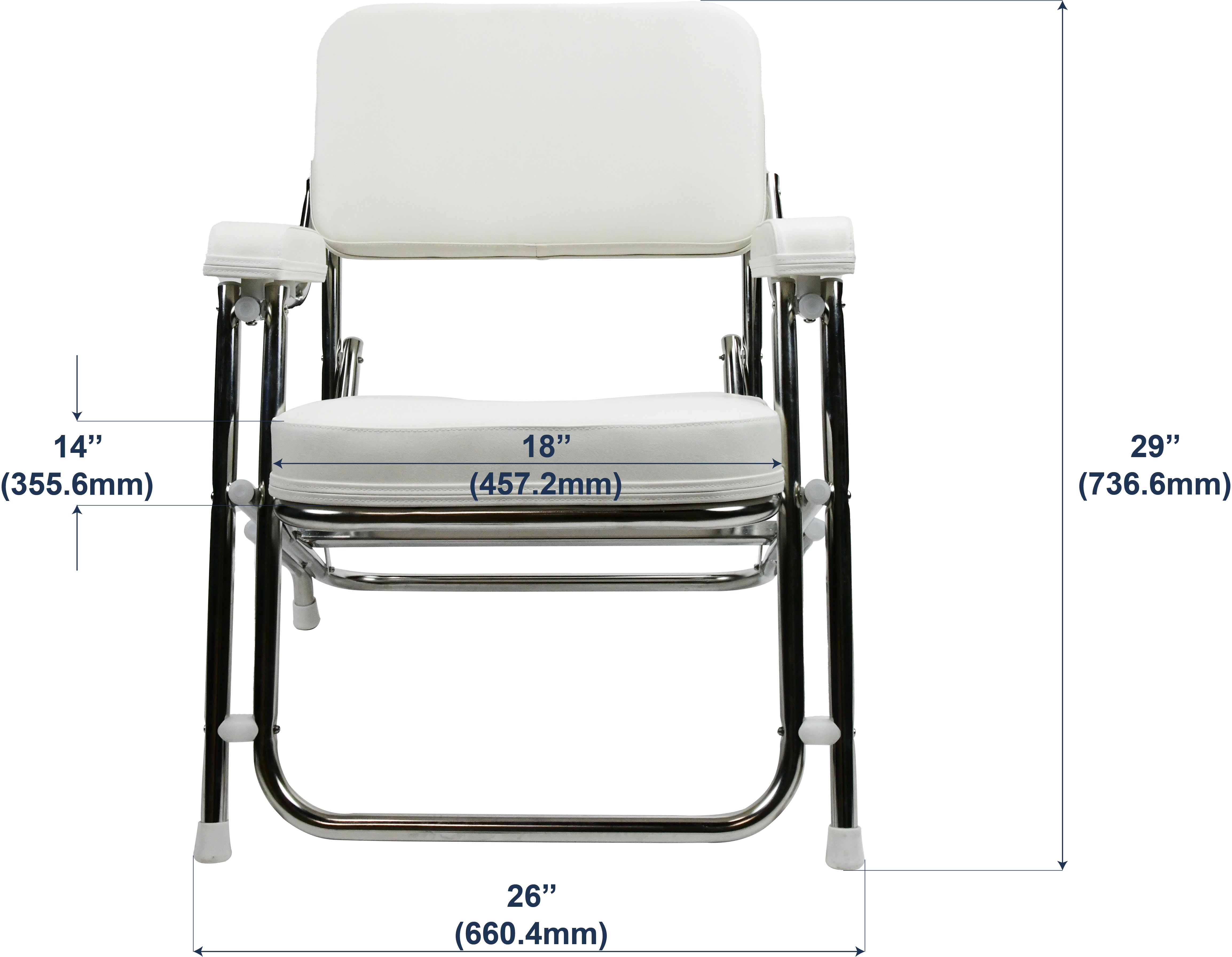 Vinland Marine Stainless Steel Folding Deck Chair dimensions
