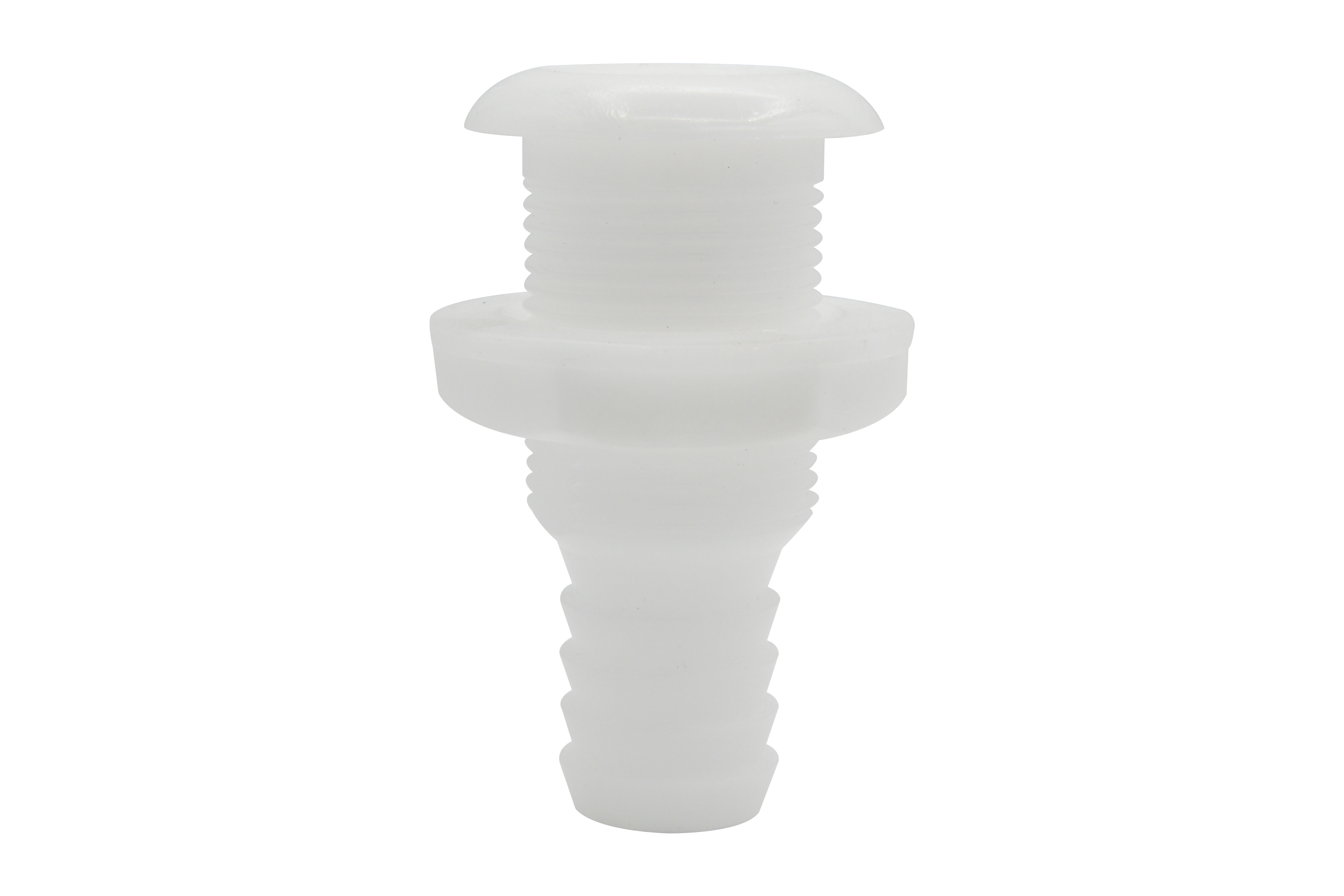 Vinland Marine White Delrin Plastic Thru-Hull Ø1" hose; 3-3/8” depth Front View 2 (P4858W)