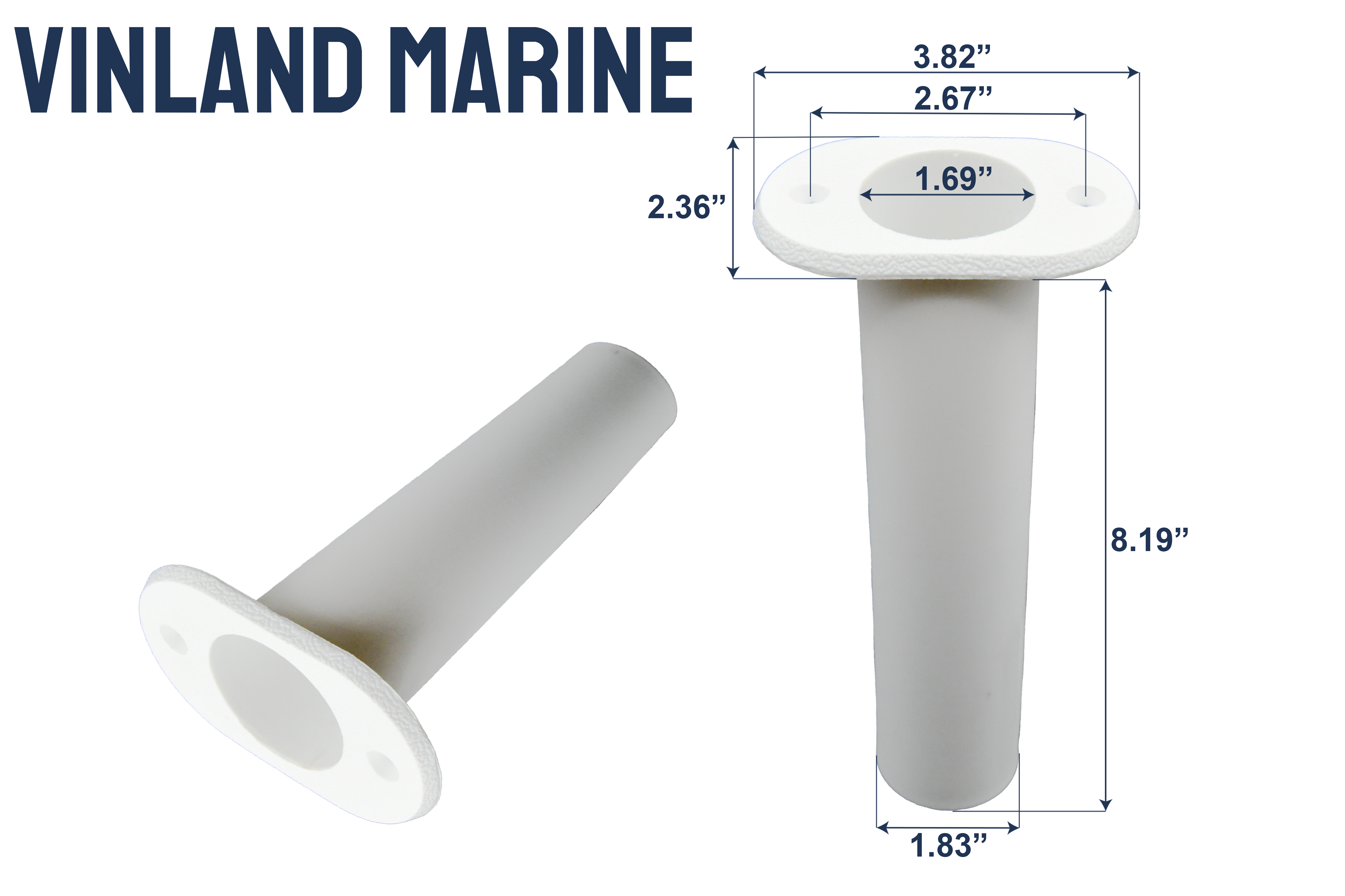 Vinland Marine White Plastic 90° Flush Mount Rod Holder, Ø1-1/2" Dimensions View (P7893W)
