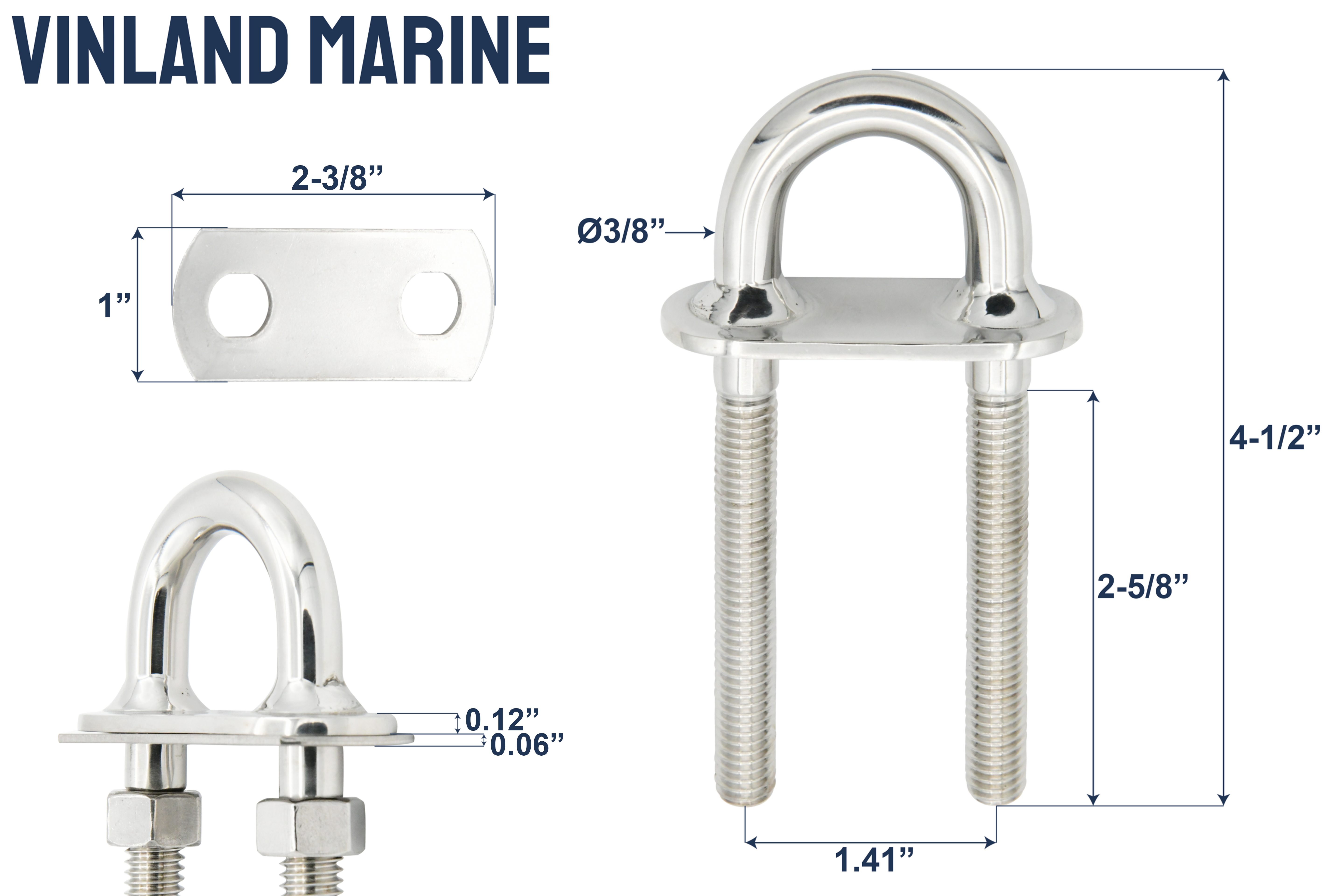 Stern Eye U-Bolt w/ Welded Plate