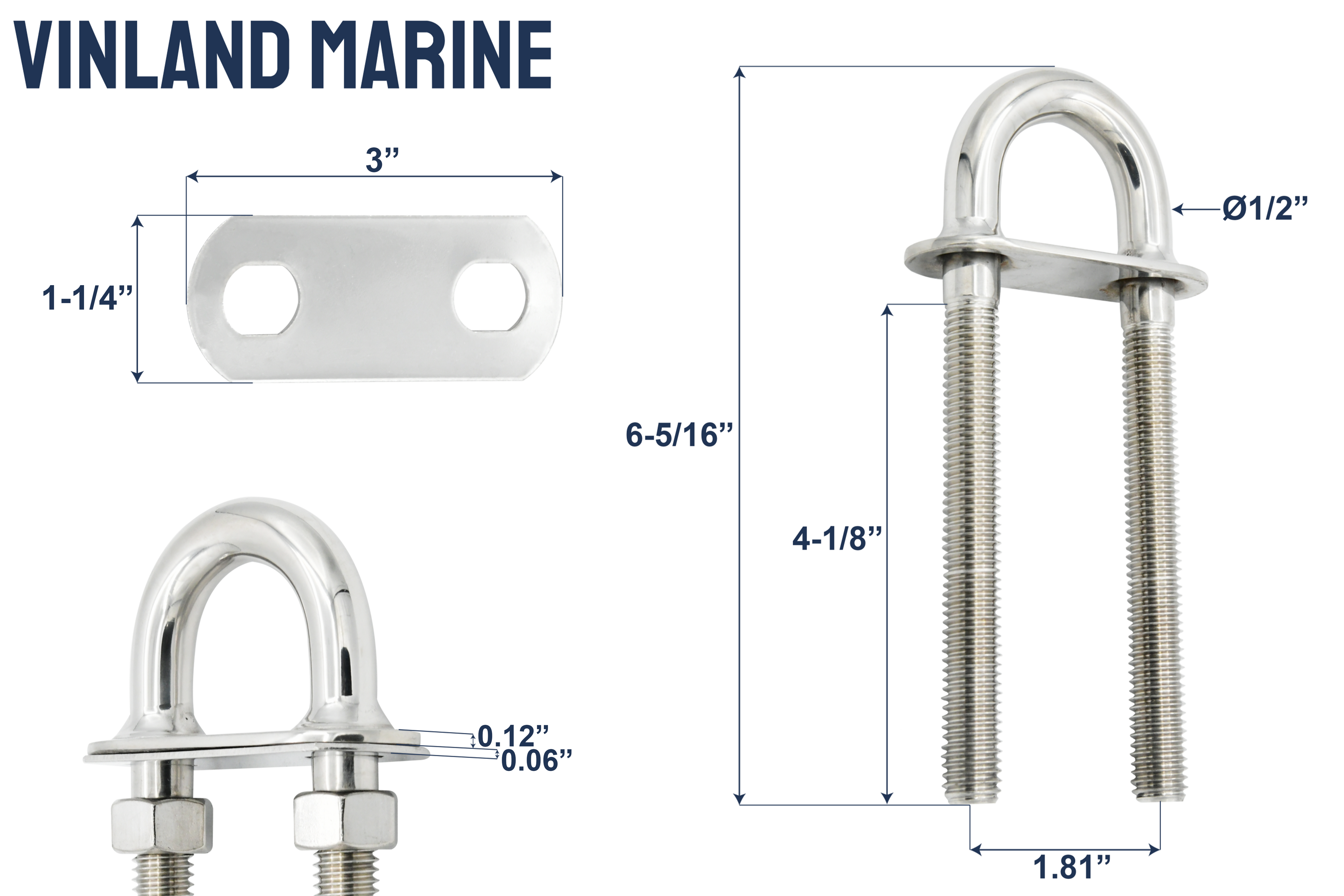 Stern Eye U-Bolt w/ Welded Plate