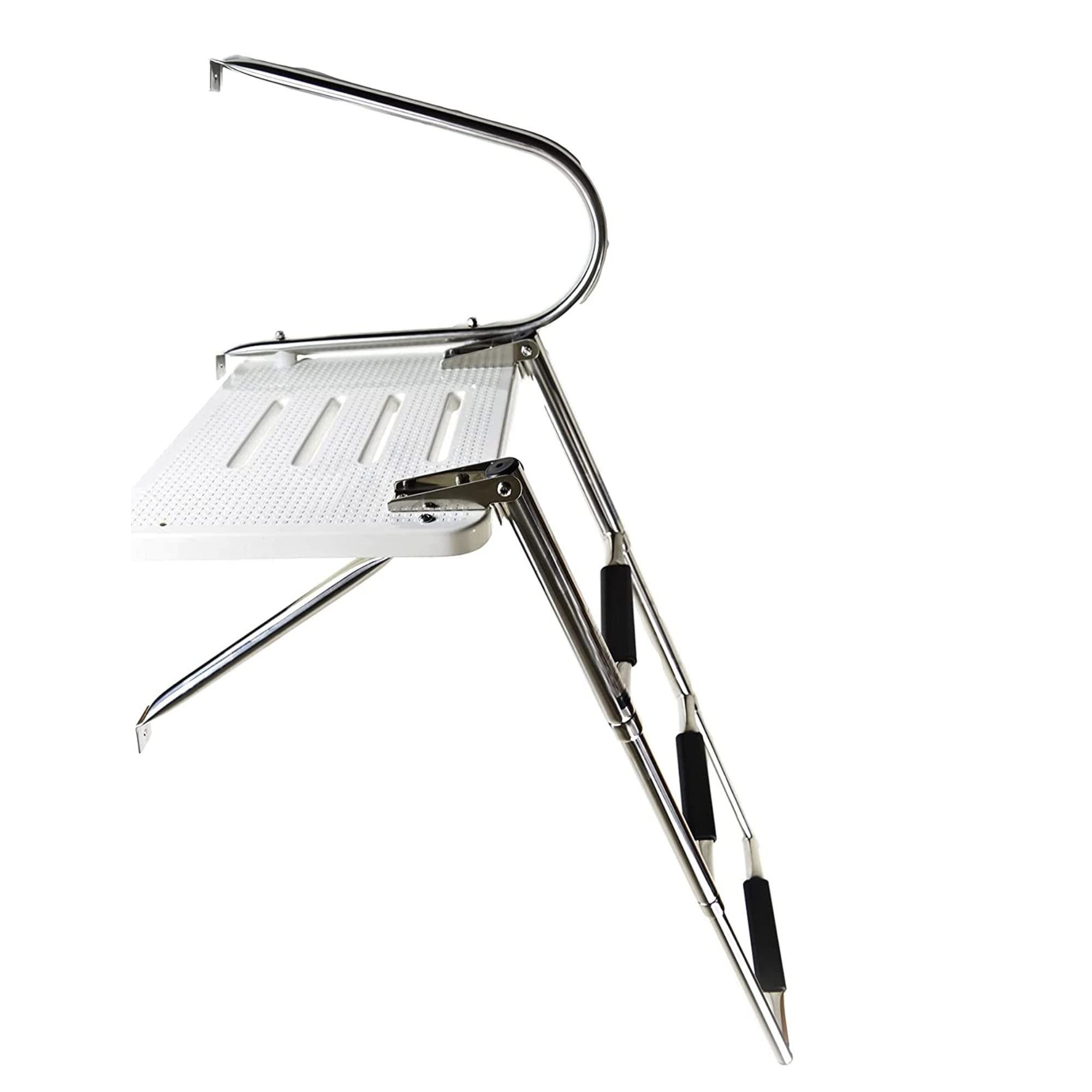 Vinland Marine White Swim Platform 3-Step telescoping Ladder deployed single handrail