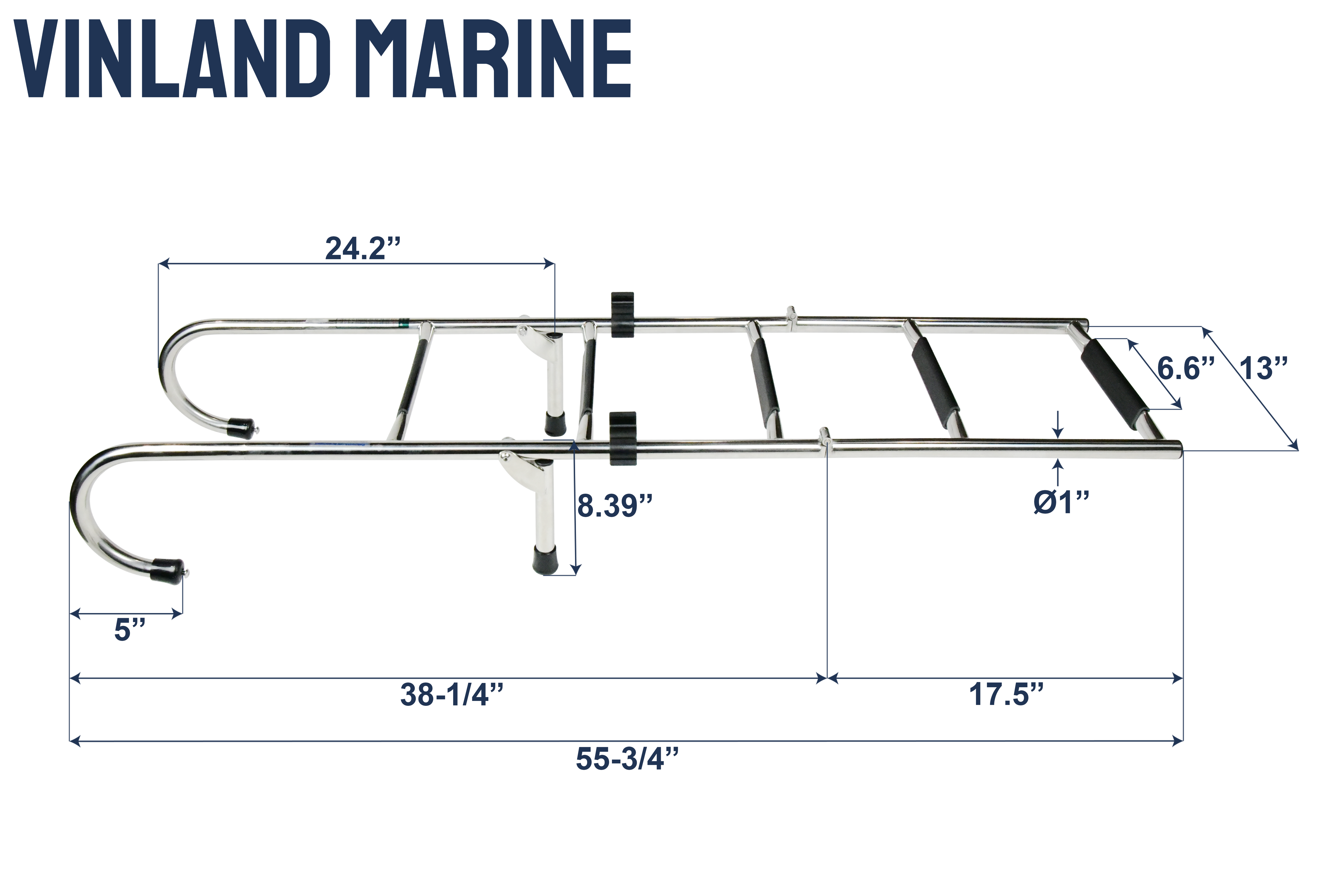 304 Stainless Steel Gunwale-Mounted Folding Removable Ladder