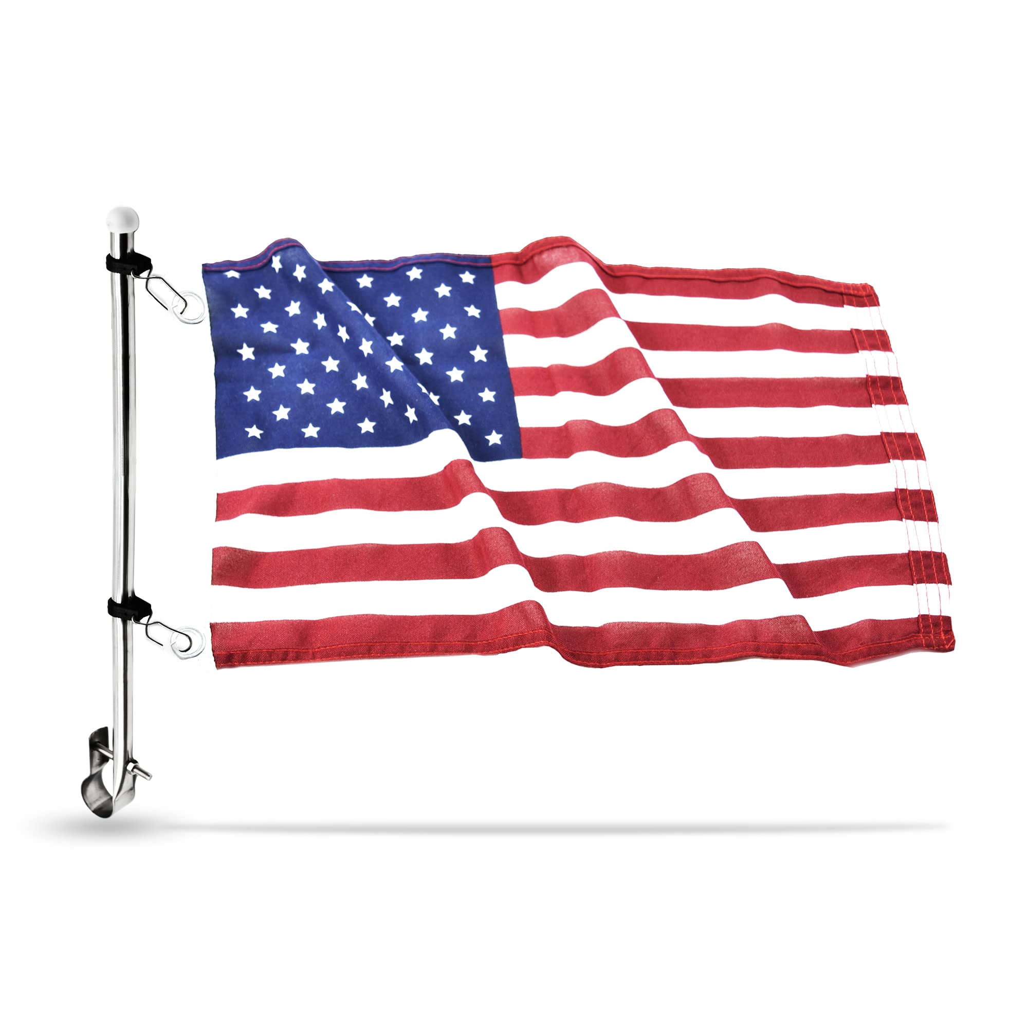 Vinland Marine Stainless Steel Clamp on Flagpole holding a 12" * 18"US flag