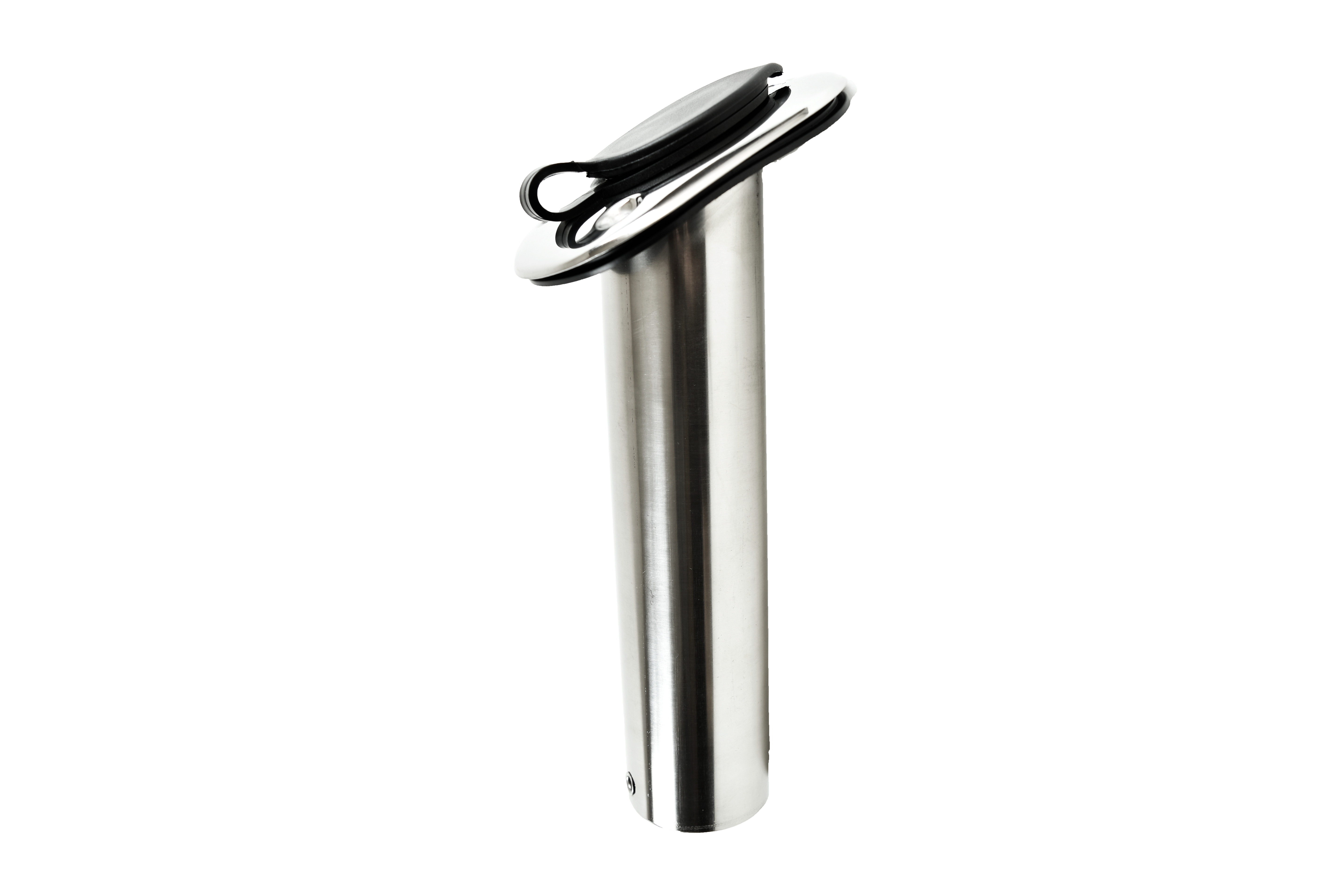 Stamped 304 Stainless Steel Angled Flush Rod Holder with Black Nylon Liner & Lid