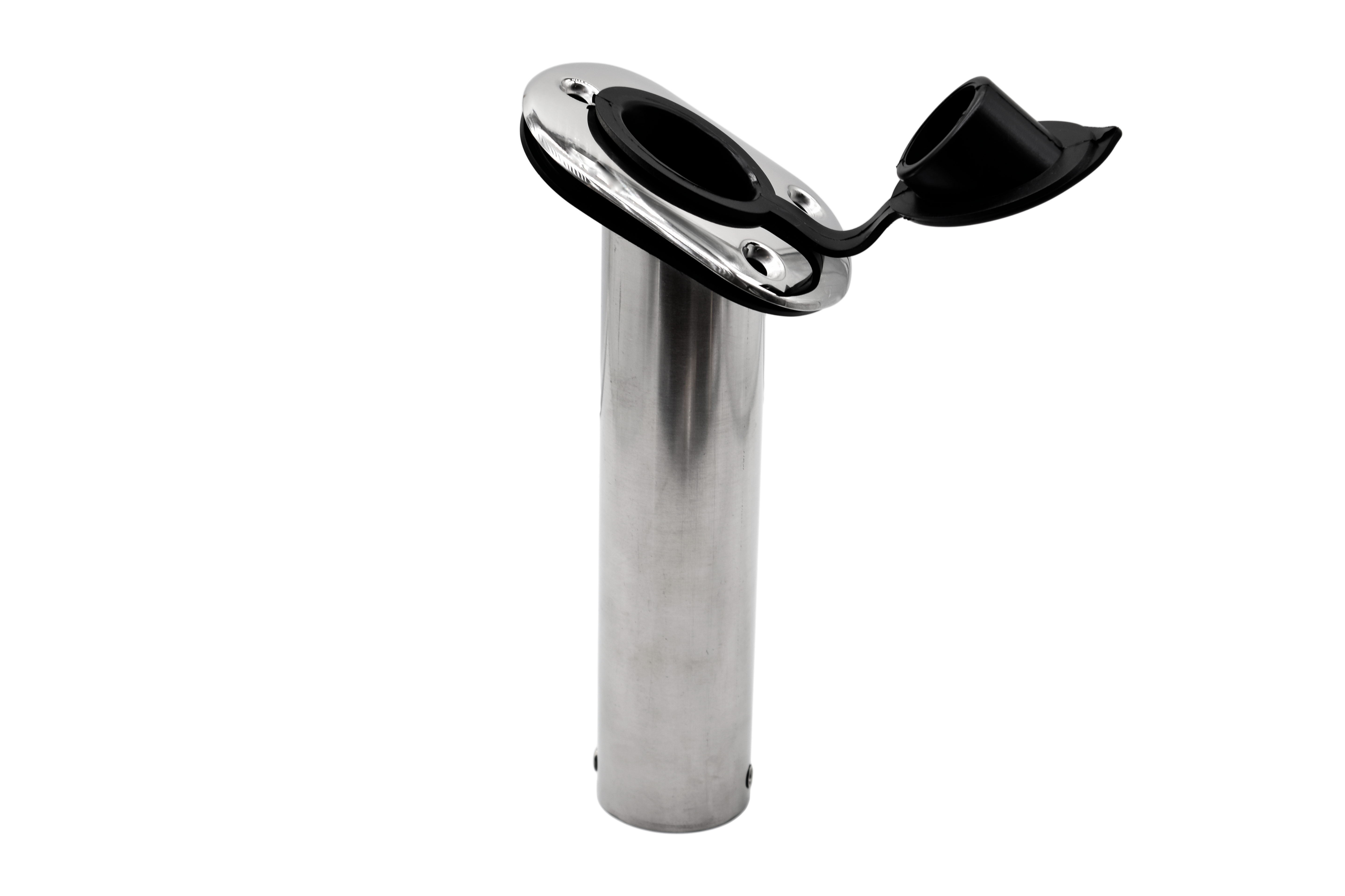 Stamped 304 Stainless Steel Angled Flush Rod Holder with Black Nylon Liner & Lid