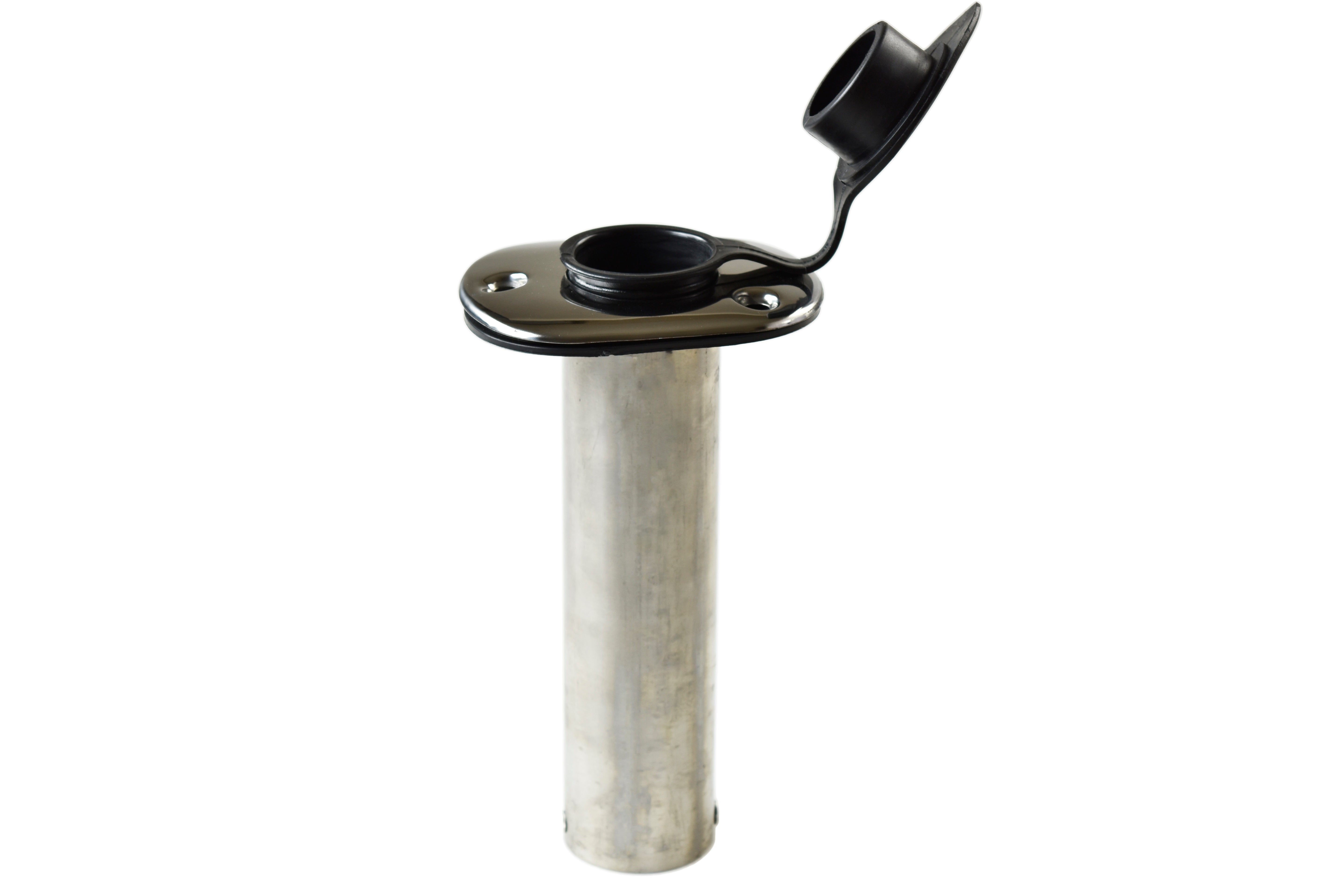 Stamped 304 Stainless Steel Angled Flush Rod Holder with Black Nylon Liner & Lid