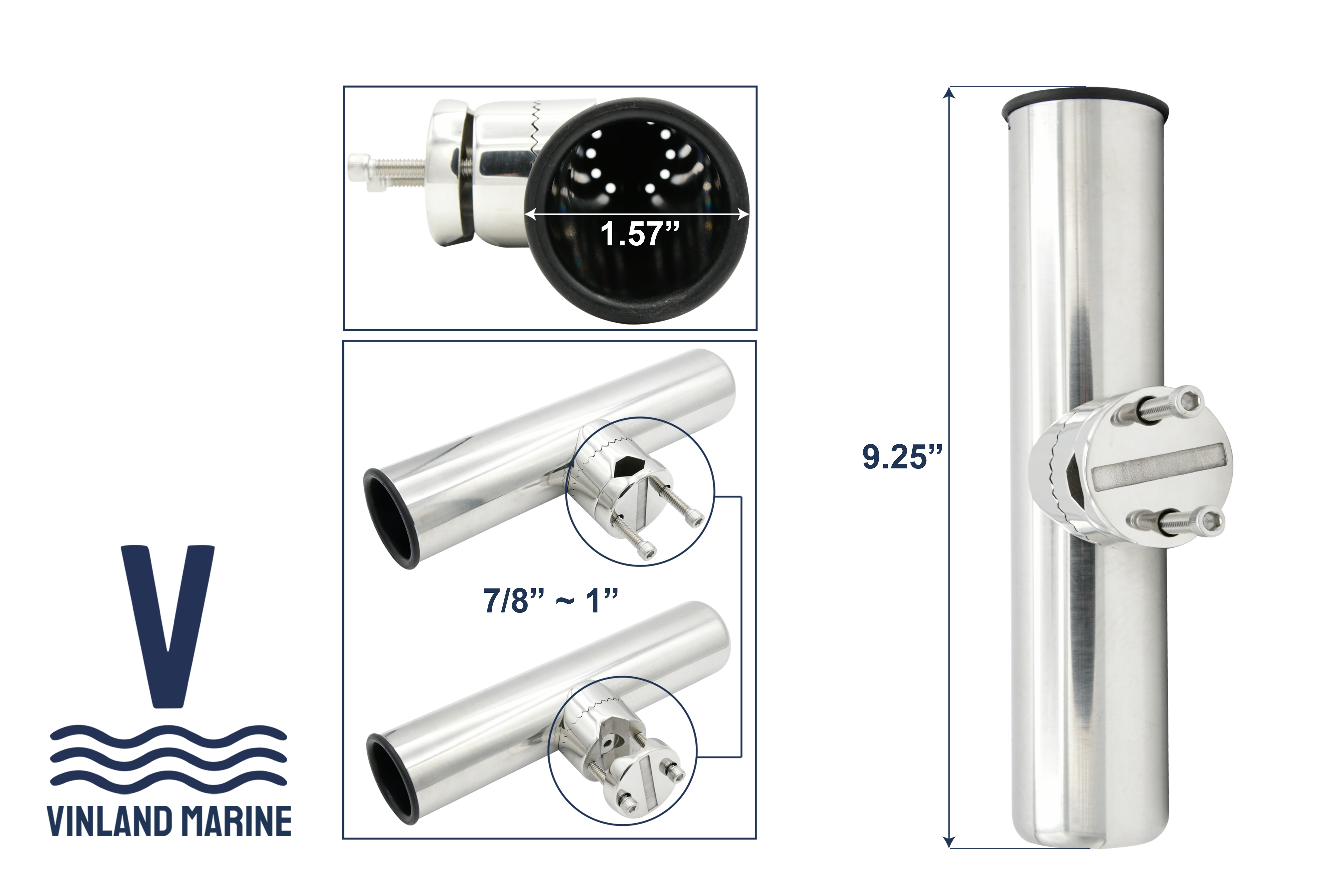 Rotating Adjustable Clamp-on Rod Holder for Ø7/8"~Ø1" rails