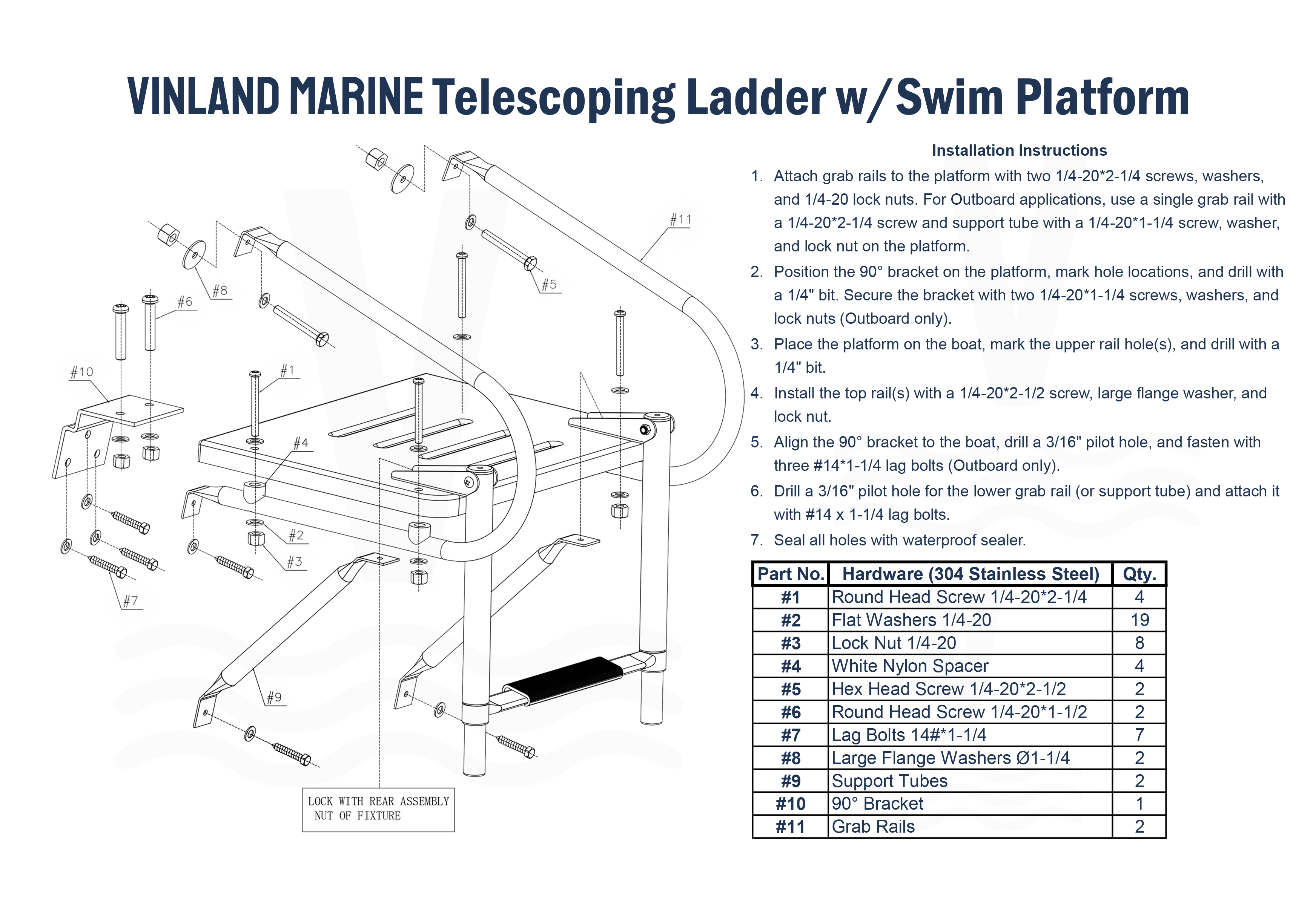 Swim Platform Boarding Ladder for Inboard & Outboard Motor Transom