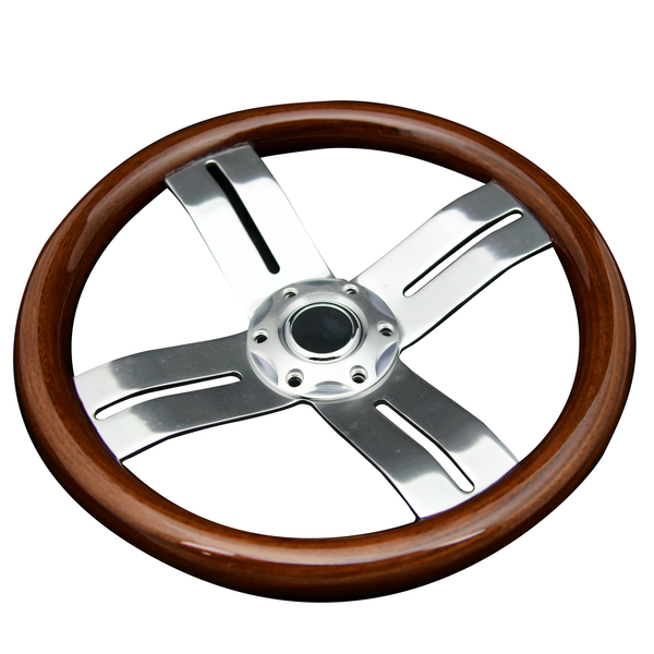 Classic Vintage 4-Spoke Okoume Wood Racing Boat Steering Wheel Ø13-1/2