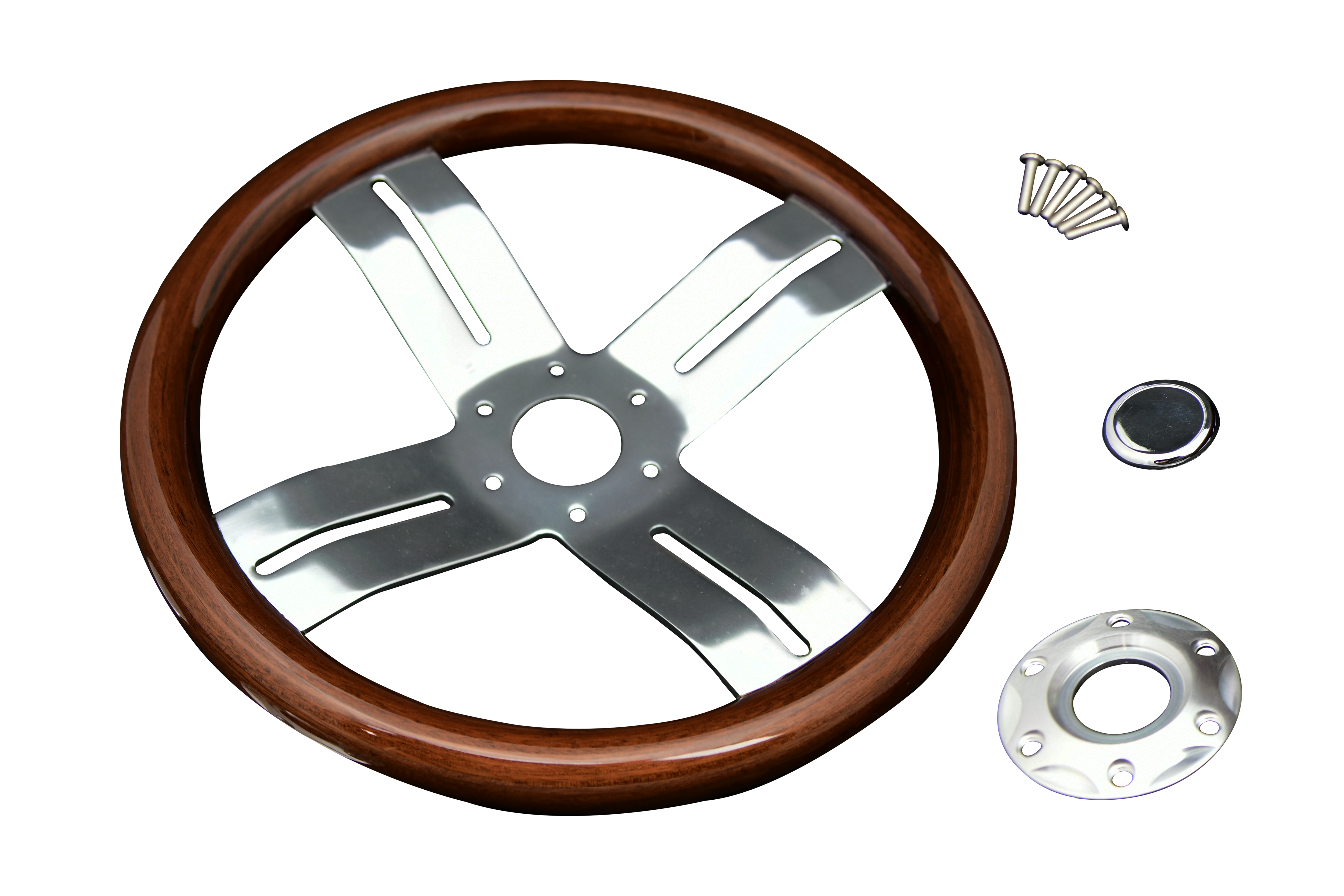 Classic Vintage 4-Spoke Okoume Wood Racing Boat Steering Wheel Components