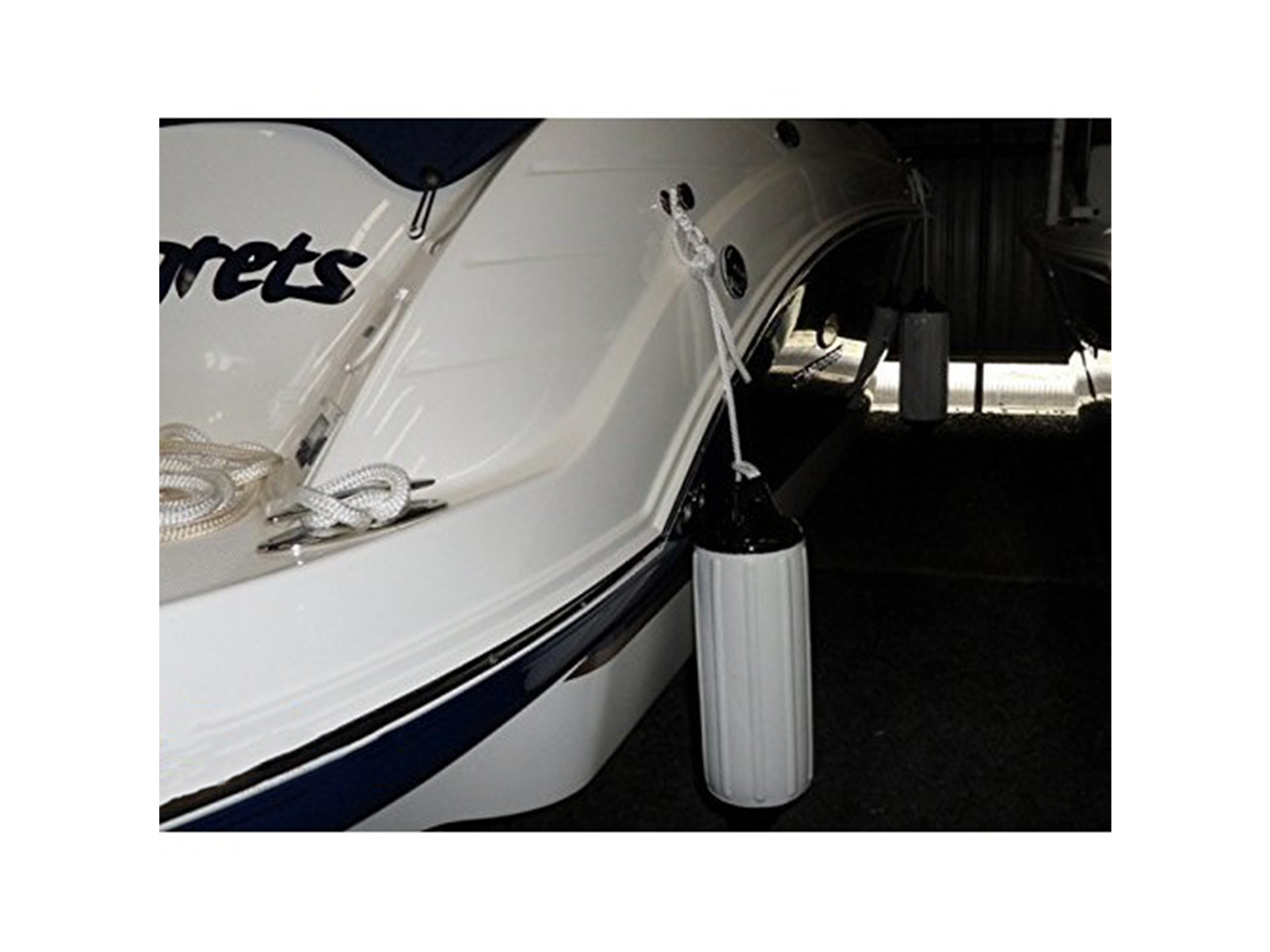 Vinland Marine Stainless Steel Pop-Up Fender Cleat top in use with fender