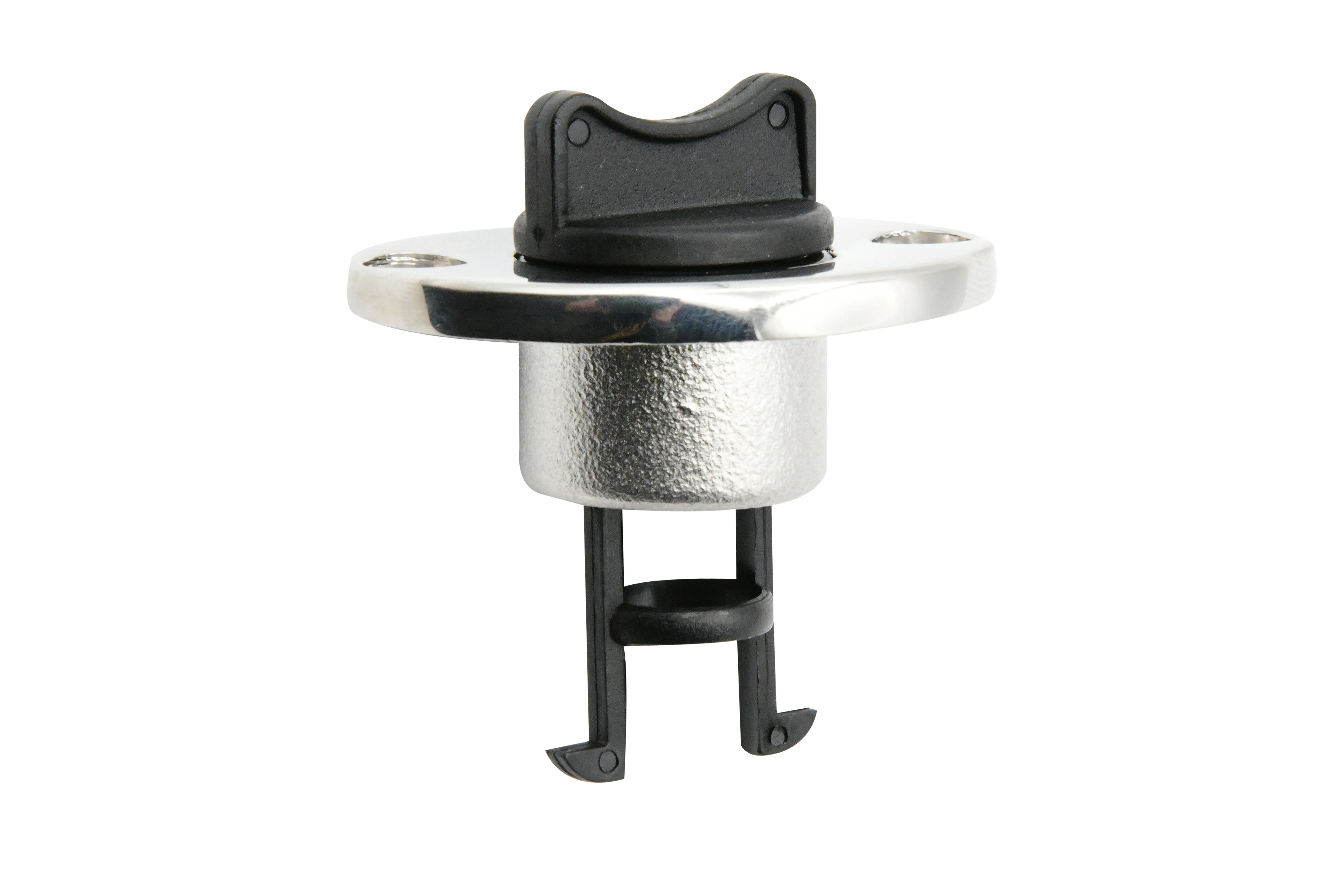 Vinland Marine 316SS Oval Flange Receiver w/Black Nylon Drain Plug Front View (S4834AP)