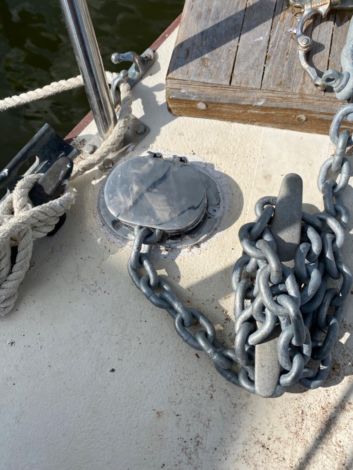 Vinland Marine Hinged Oval Chain & Rope Deck Pipe Cast 316 Stainless Steel Installed View (S4334A)